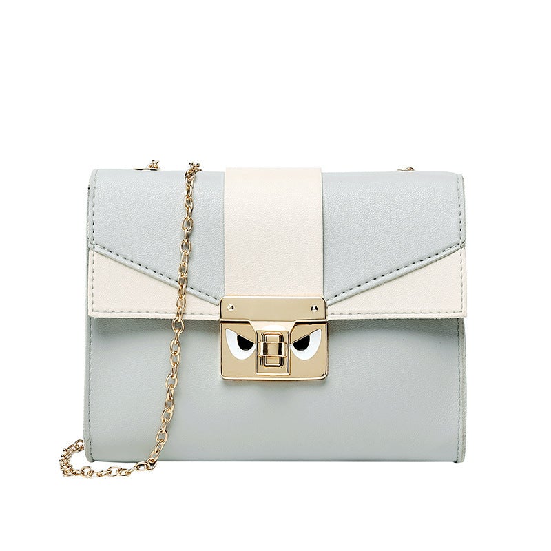 Women's Casual Contrast Color Small Chain Shoulder Bag in stylish design with a chain strap, made from durable PU material.