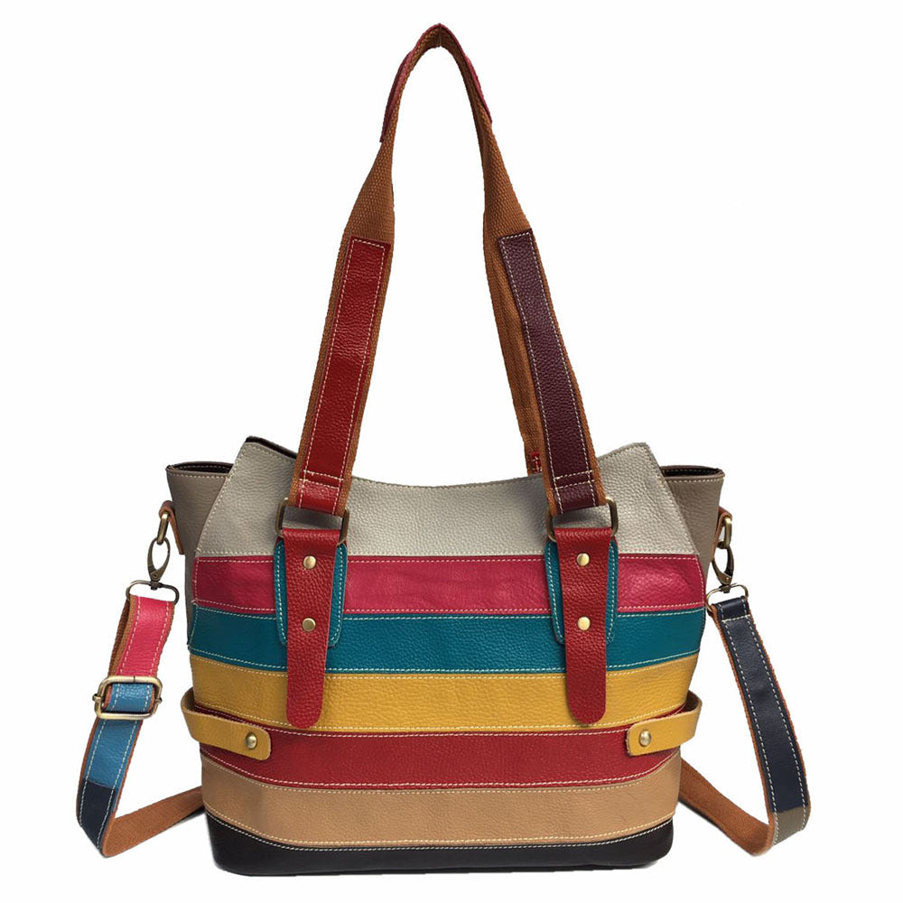 Women's geometric pattern leather shoulder bag with soft handle and spacious interior, perfect for casual outings.