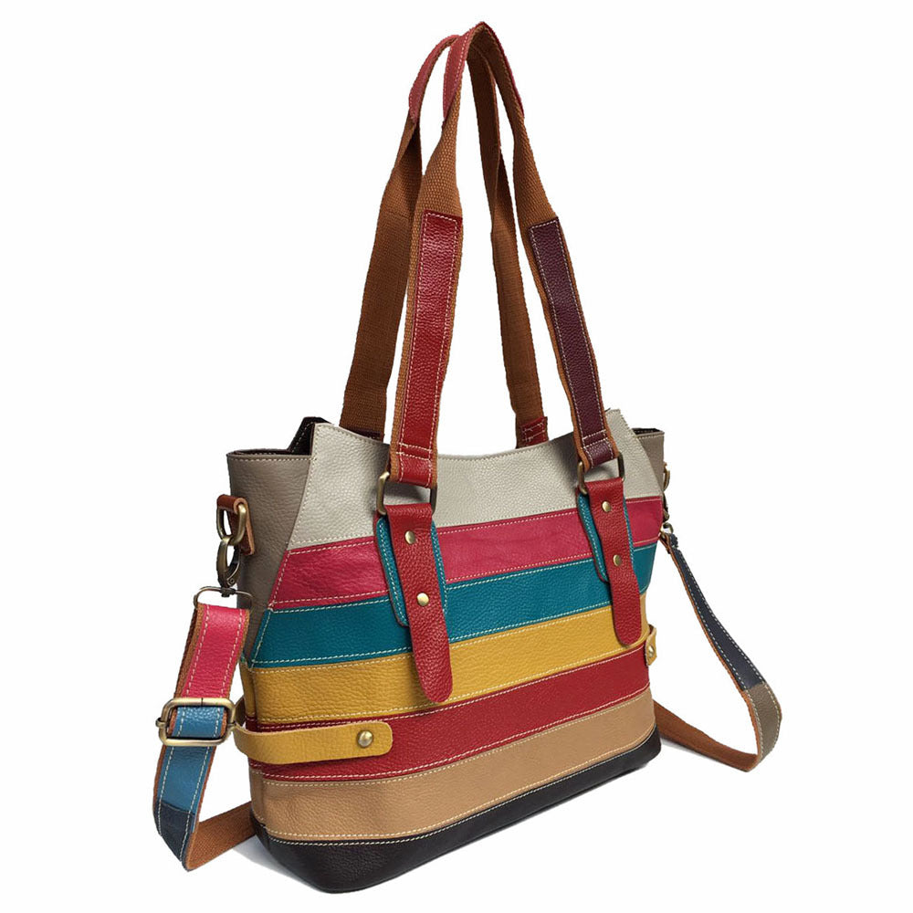 Women's geometric pattern leather shoulder bag with soft handle and spacious interior, perfect for casual outings.