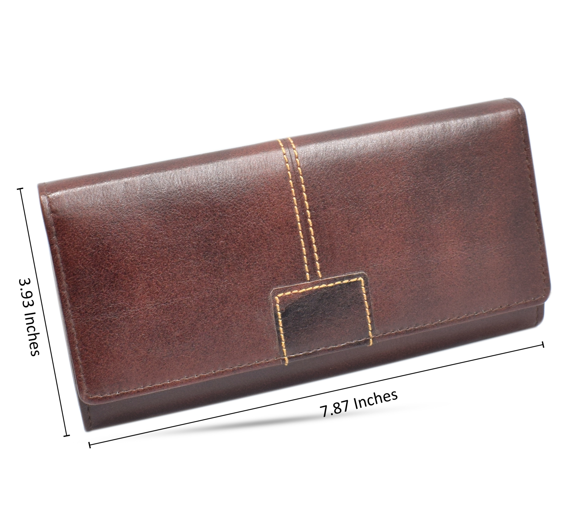 A stylish women's handmade leather wallet in brown, showcasing its elegant design and multiple compartments for cards and cash.