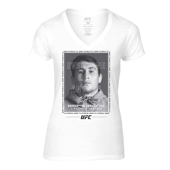 Women's UFC Darren Till Quote T-Shirt in white featuring a bold graphic design across the chest.