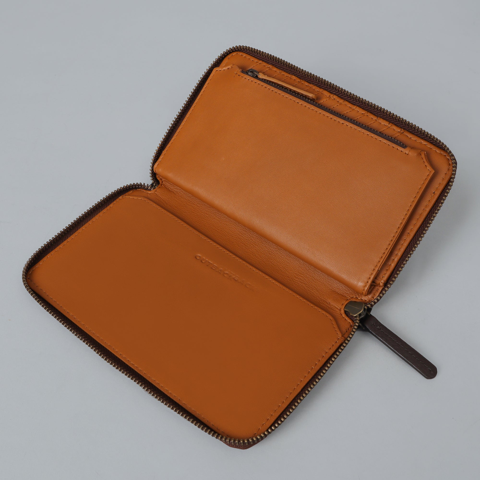 A premium leather World Traveller Wallet showcasing its multiple card pockets, passport compartment, and zipper section for coins.