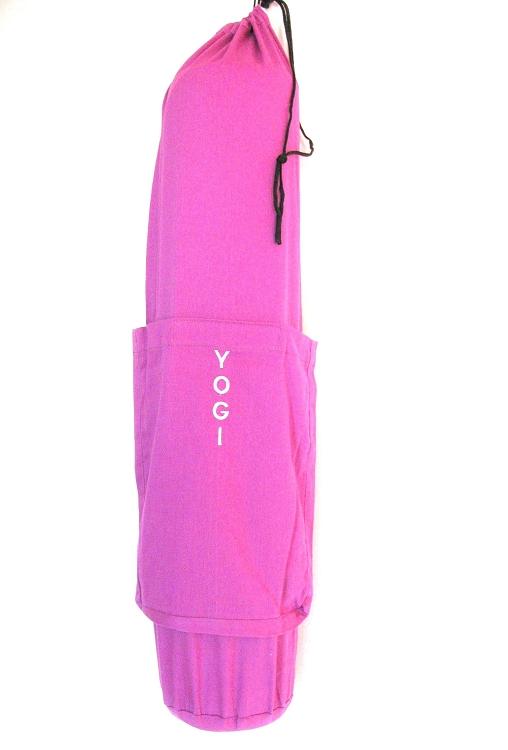 OMSutra Yoga Bag featuring embroidered slogans, lightweight design, and spacious dimensions for yoga mats.