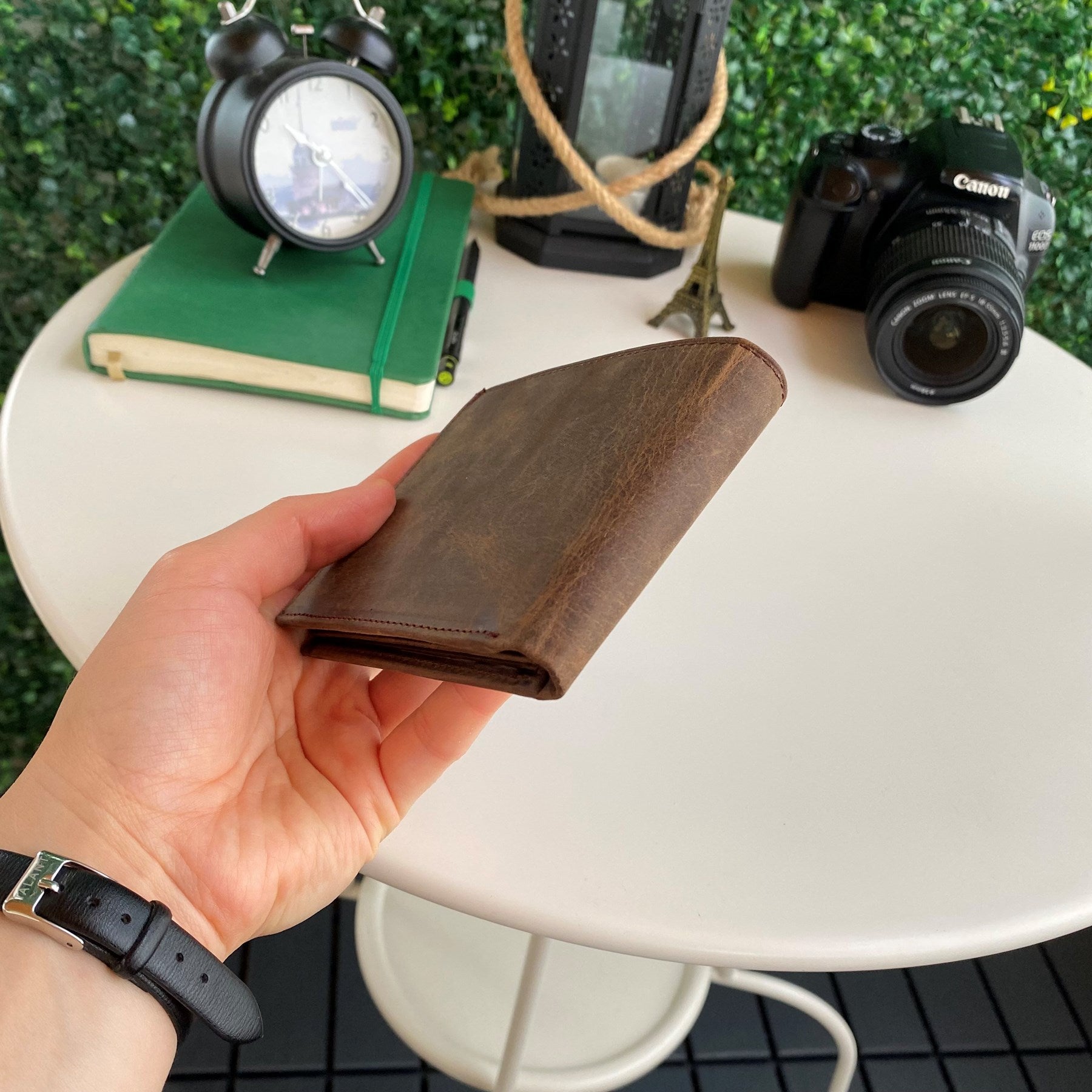 Zendar Genuine Leather Classic Trifold Men's Wallet in rustic brown, showcasing its elegant design and multiple compartments.