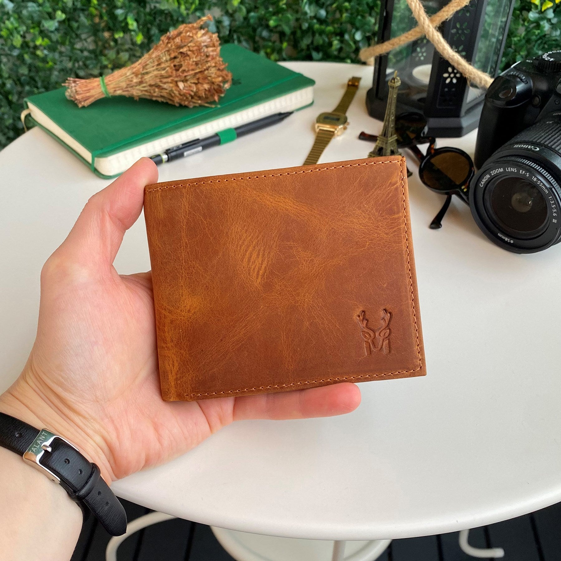 Zendar Genuine Leather Classic Trifold Men's Wallet in rustic brown, showcasing its elegant design and multiple compartments.