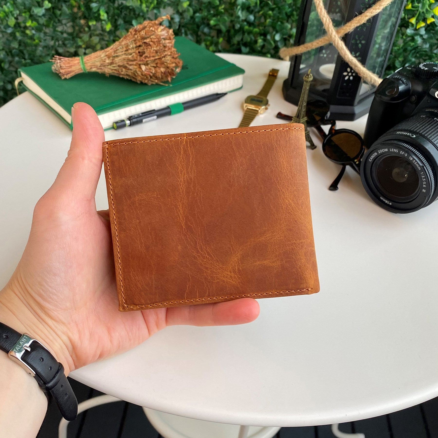 Zendar Genuine Leather Classic Trifold Men's Wallet in rustic brown, showcasing its elegant design and multiple compartments.