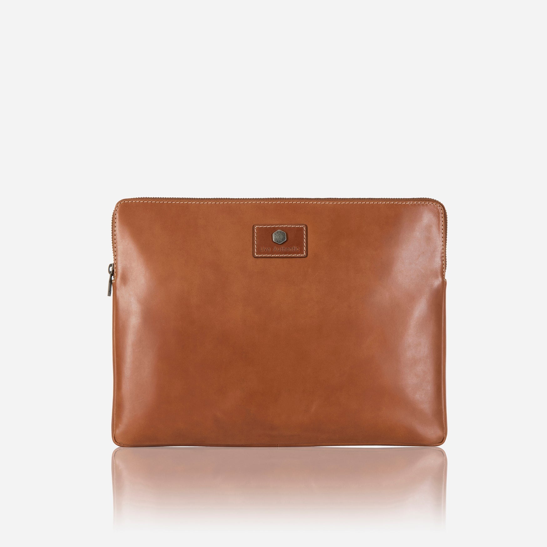 Clay-colored zip around laptop folder with compartments for documents and laptop, showcasing a sleek and modern design.