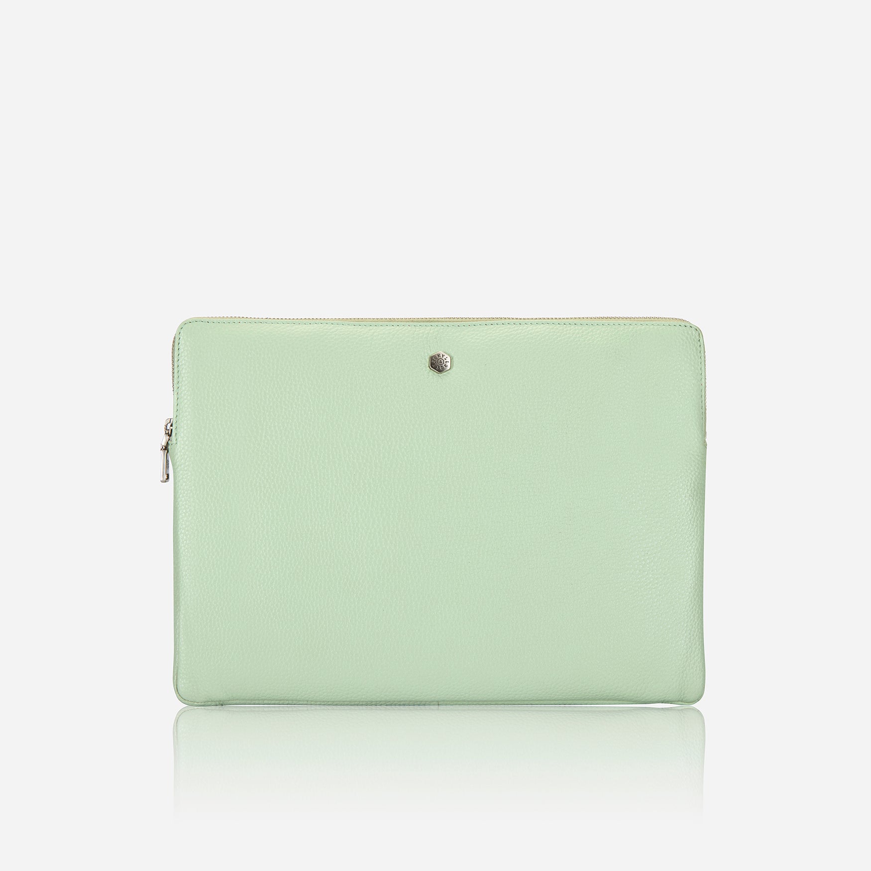 Sage Green Zip Around Laptop Folder with compartments for documents and a laptop, showcasing its stylish and functional design.