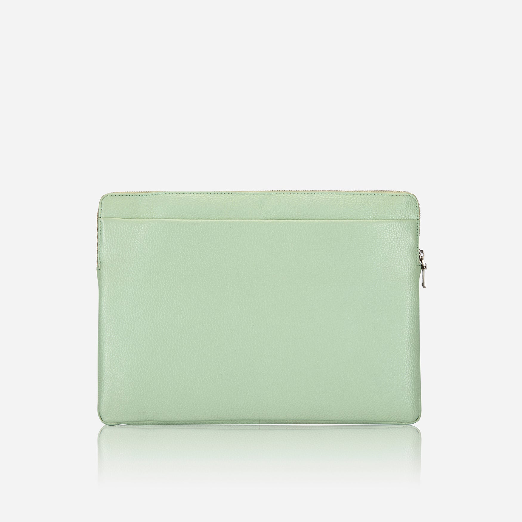 Sage Green Zip Around Laptop Folder with compartments for documents and a laptop, showcasing its stylish and functional design.