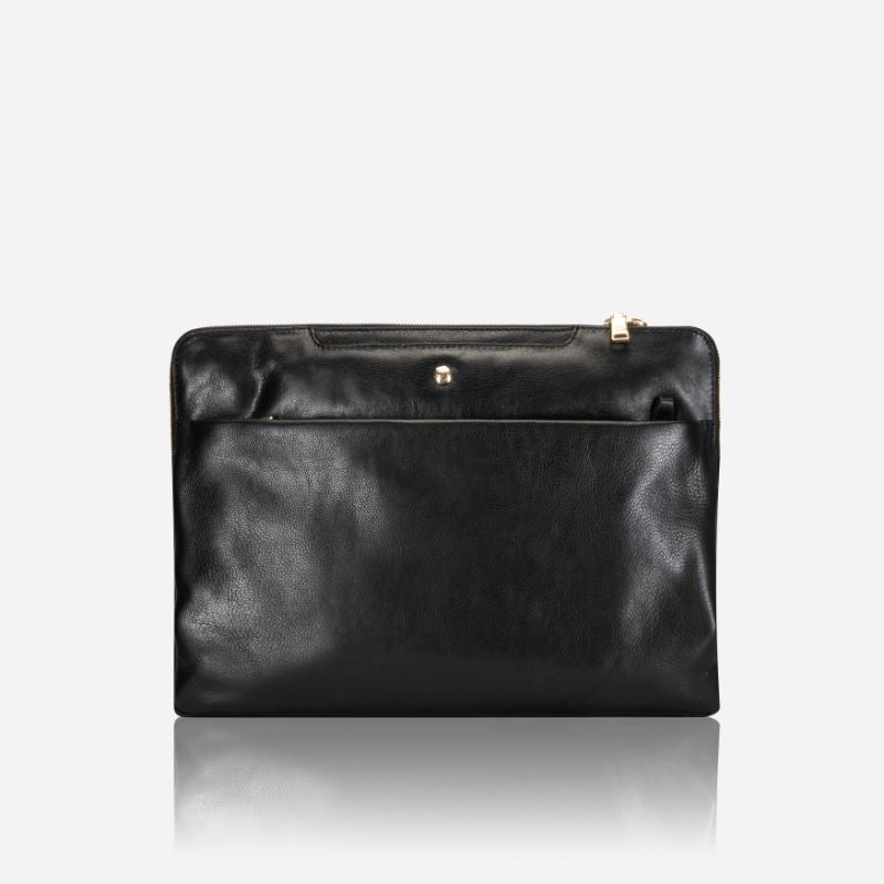 Zulu Laptop Sleeve in black, featuring a sleek design and loops for shoulder strap attachment.