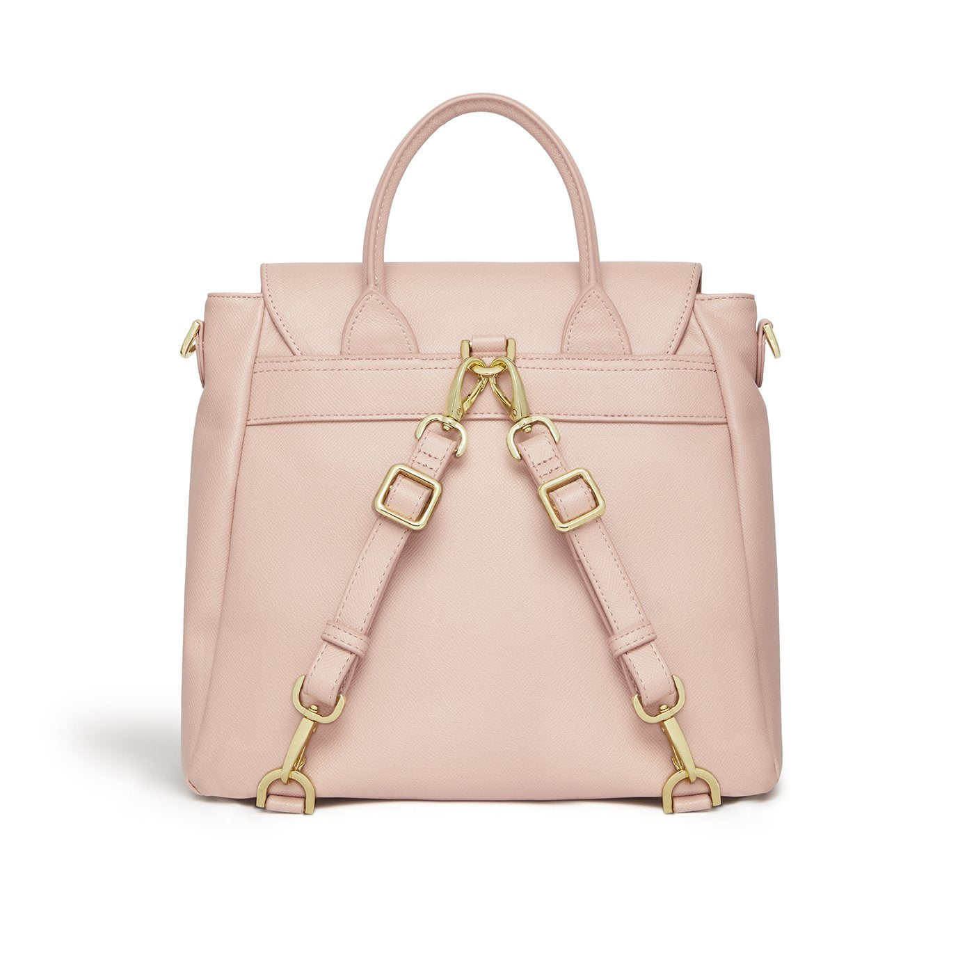 Zuri Nude Pink Vegan Backpack featuring gold hardware and adjustable straps, made from recycled materials.