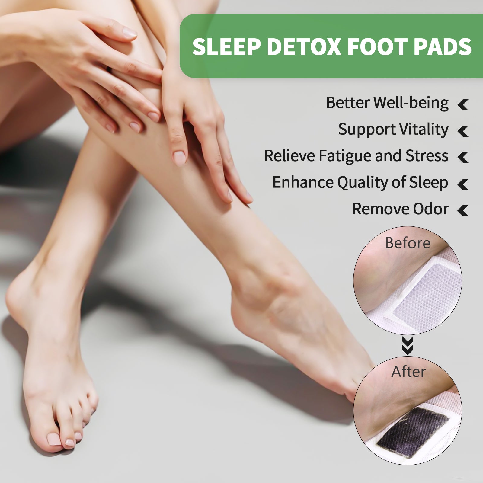 30 Pcs Sleep Foot Pads in assorted flavors, showcasing natural herbal ingredients for stress relief and improved sleep quality.