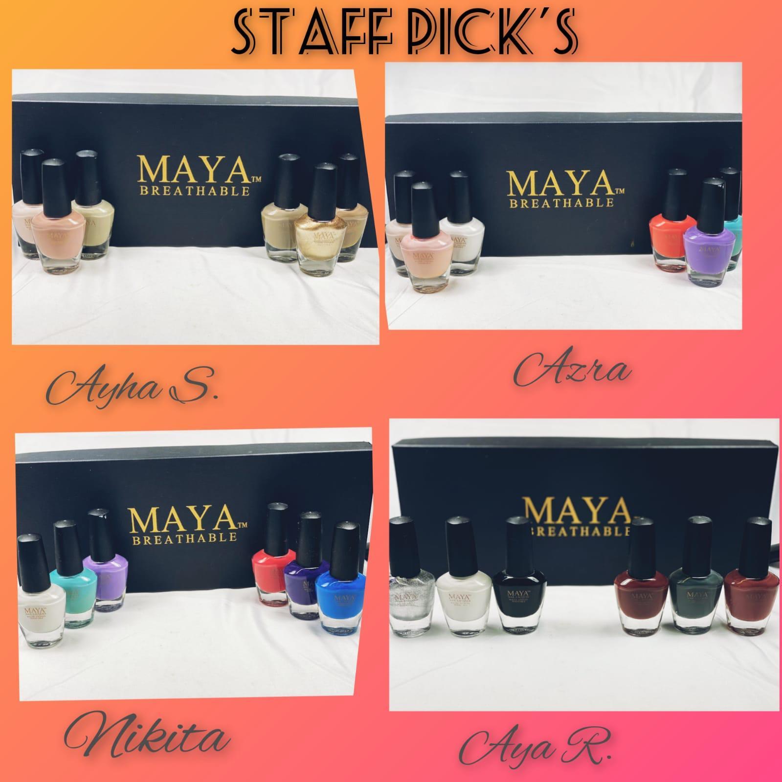 Azra's Spring Color Collection featuring six vibrant nail polish bottles in various colors including white, pink, nude, red, orange, and blue.