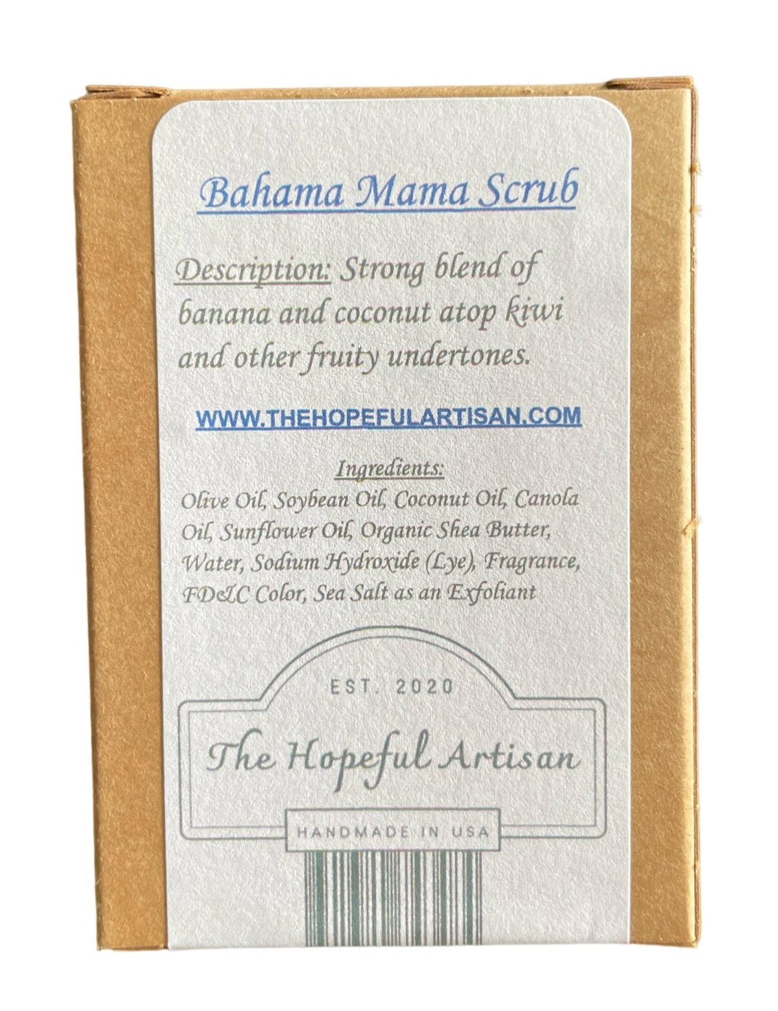 Bahama Mama Scrub in a jar, showcasing its creamy texture with visible sea salt and fruity colors.