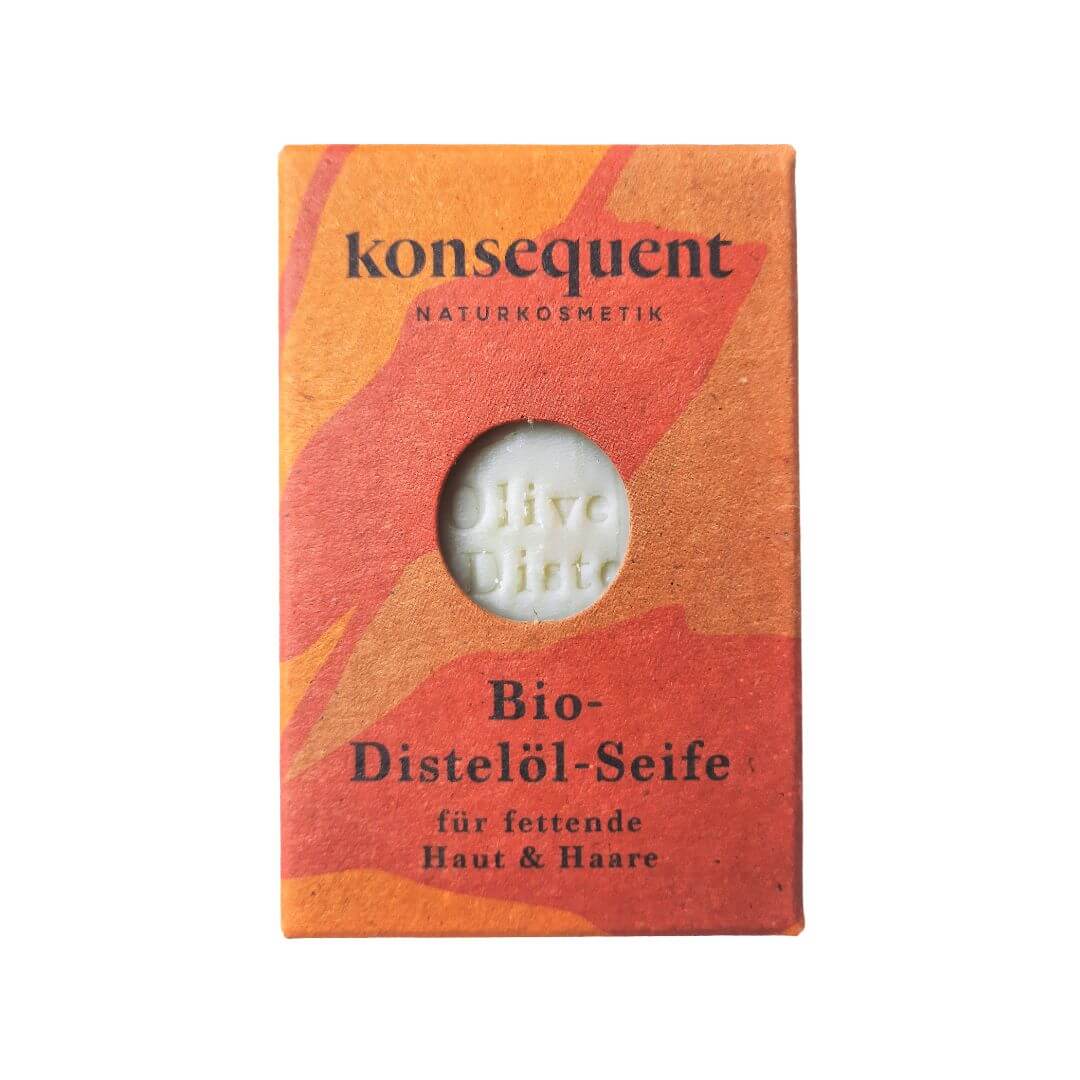 Bio-Distelöl-Seife in umweltfreundlicher Verpackung, 100 g, mit Zitronen-Duft, ideal für Körper, Gesicht und Haar.