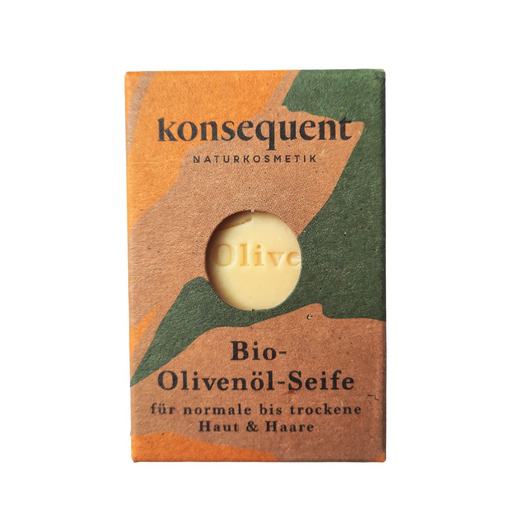 Bio-Olivenöl-Seife in umweltfreundlicher Verpackung, 100 g, mit Kiefern-Duft, hergestellt in Österreich.