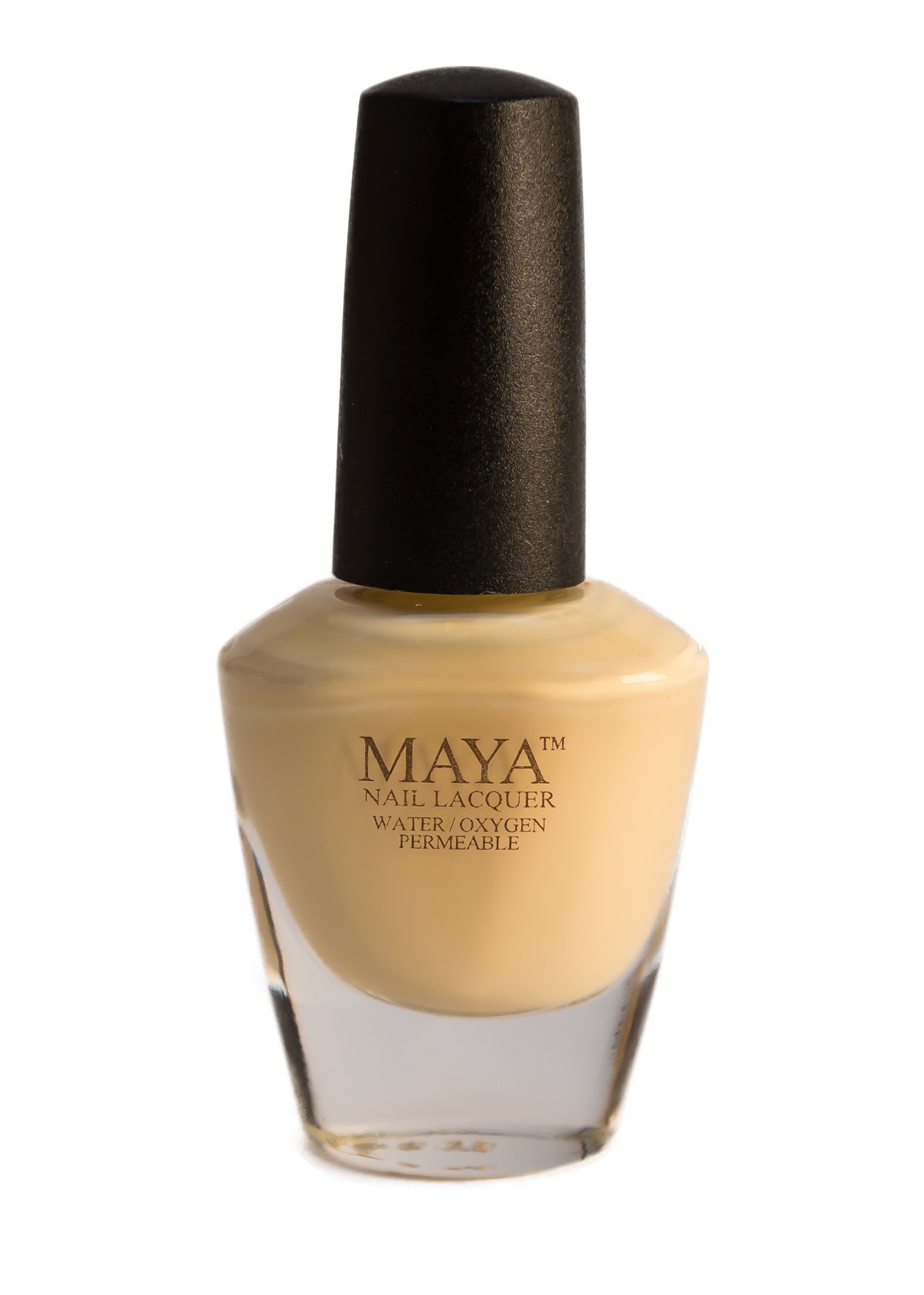 Butternut Halal Nail Polish in a smooth, buttery yellow shade, showcasing its medium opacity and water-permeable formula.