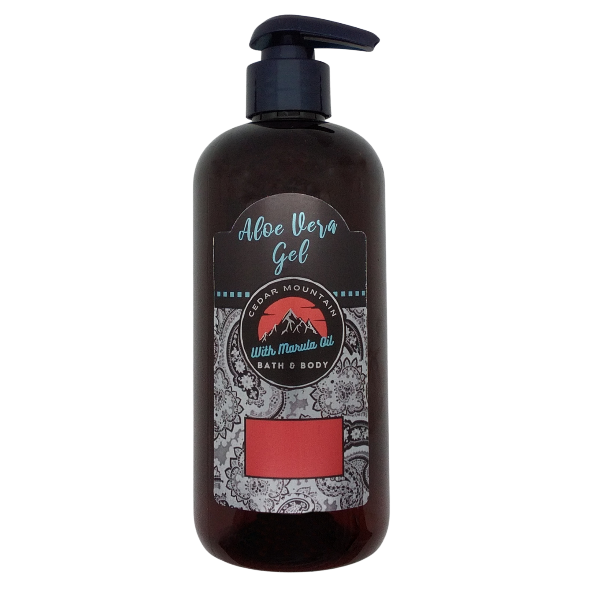 Cedar Mountain Aloha E Komo Mai Scented Aloe Vera Gel in a 12 Oz bottle, featuring tropical floral design and marula oil benefits.