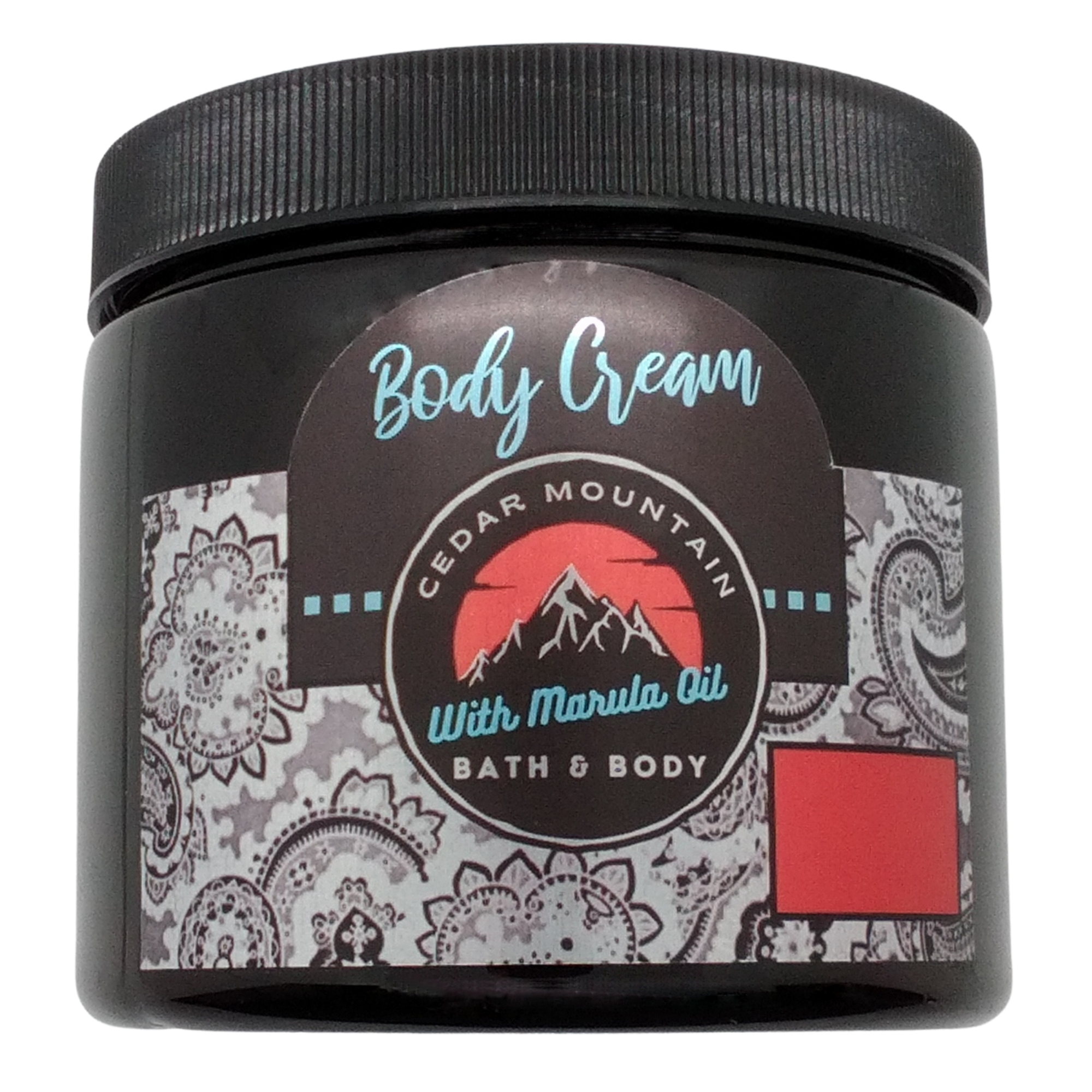 Cedar Mountain Amber Cherry Scented Luxury Marula Oil Body Cream in a 16 oz jar, showcasing its rich texture and elegant packaging.