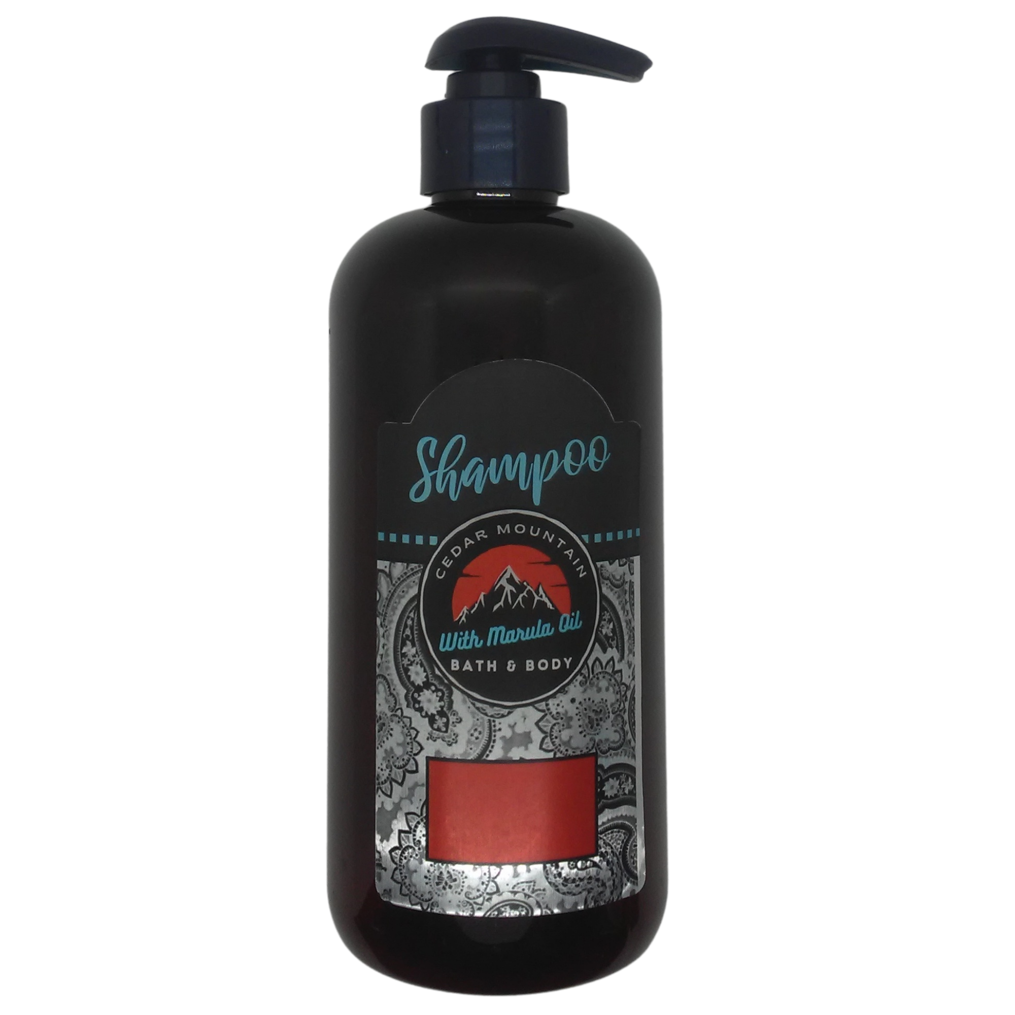 Cedar Mountain Eucalyptus Mint Scented Shampoo bottle with Marula Oil, featuring a refreshing eucalyptus mint design.