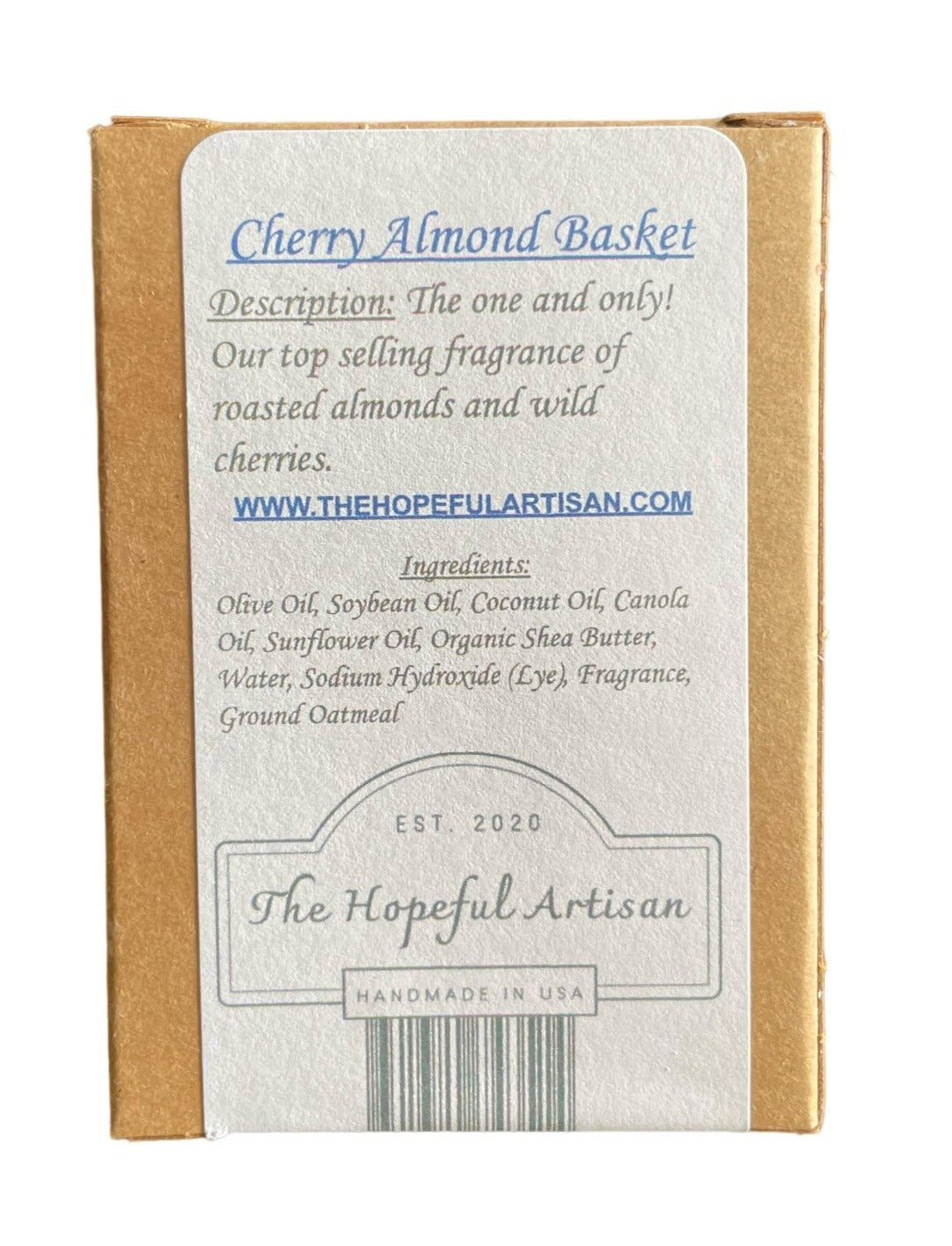 Cherry Almond Basket featuring roasted almonds and wild cherries, with ground oatmeal for exfoliation, beautifully packaged.