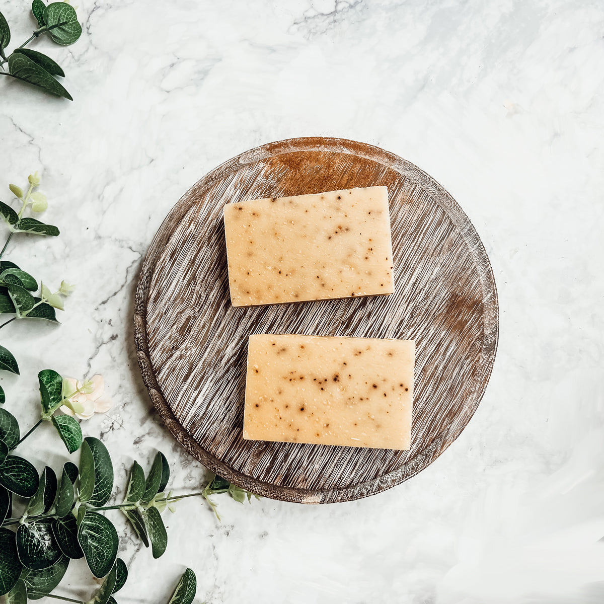 Cinnamon Latte soap bars with a strong cinnamon scent and coffee grounds, handcrafted in small batches.