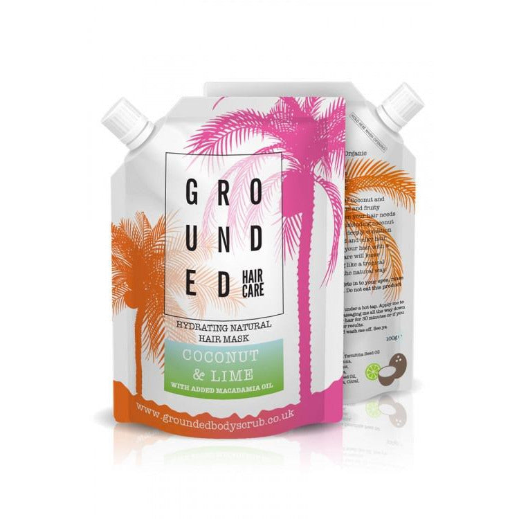 Grounded Coconut and Lime Hair Mask in a 100g jar, showcasing its tropical essence and natural ingredients.