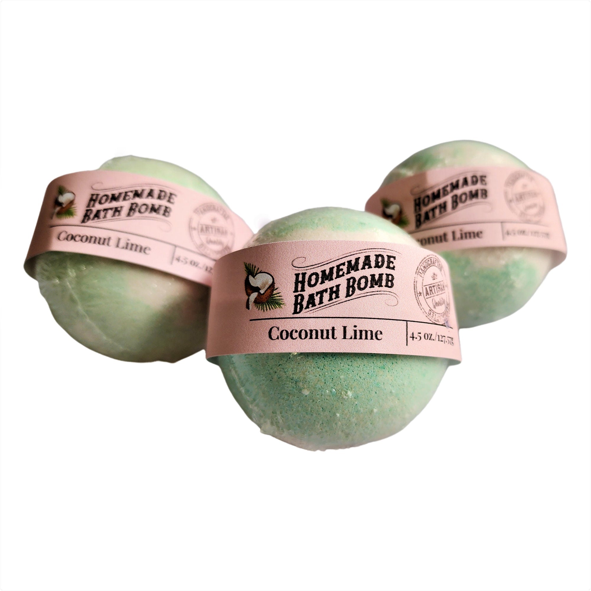 A vibrant Coconut Lime Bath Bomb, showcasing its tropical colors and texture, perfect for a relaxing bath experience.