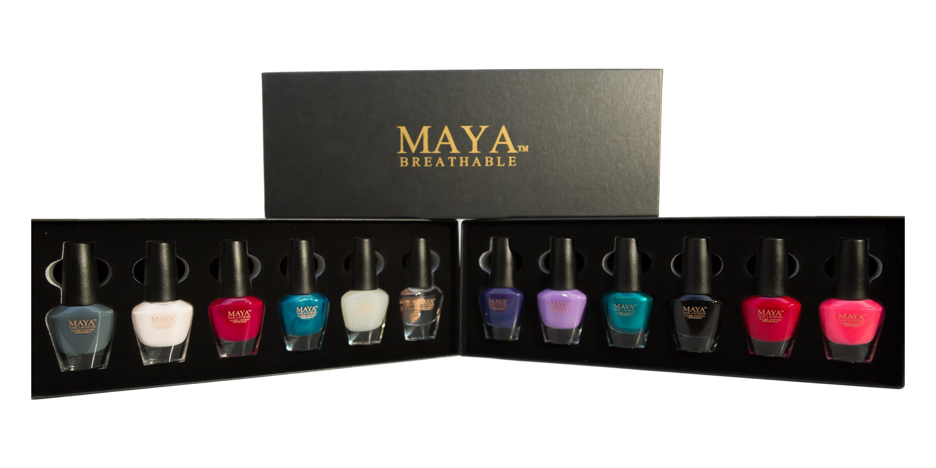 Elegant 6-piece Eid gift set by MAYA in a luxurious black box with gold logo and Eid Mubarak design.