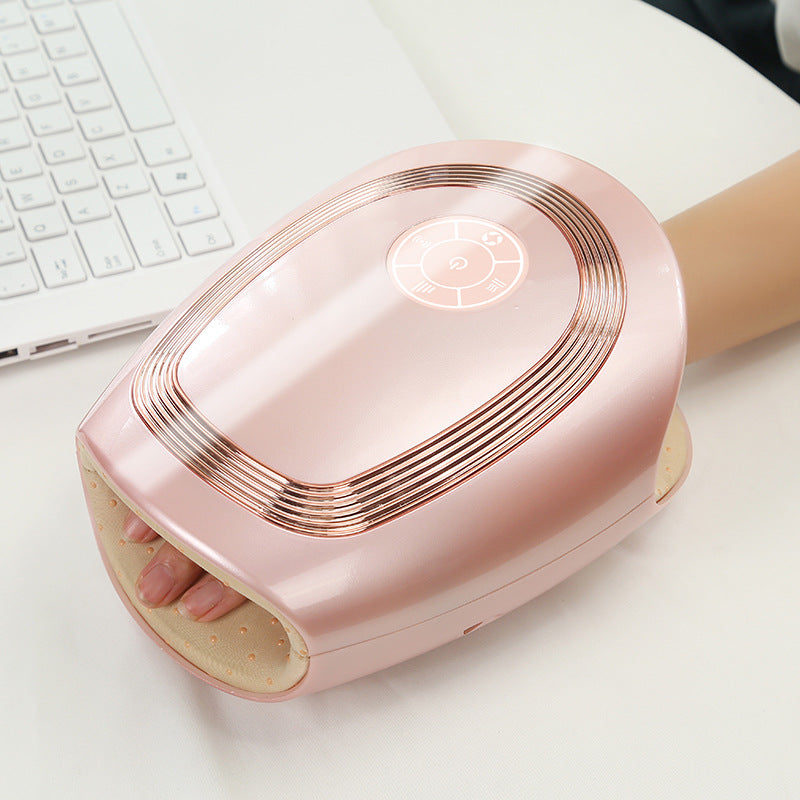 Electric Airbag Hand Massager with heating application, showcasing its sleek design and ergonomic features for hand relaxation.