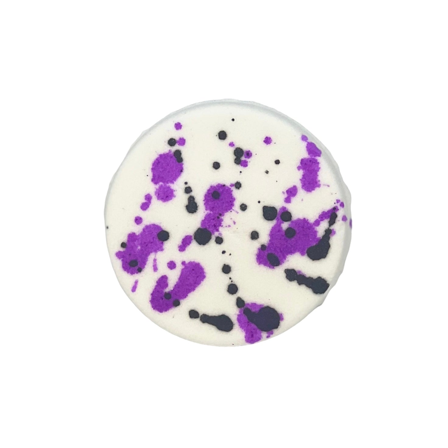 Electric Avenue Bath Bomb in Grape Jubilee scent, featuring vibrant colors and hand-splattered mica design.