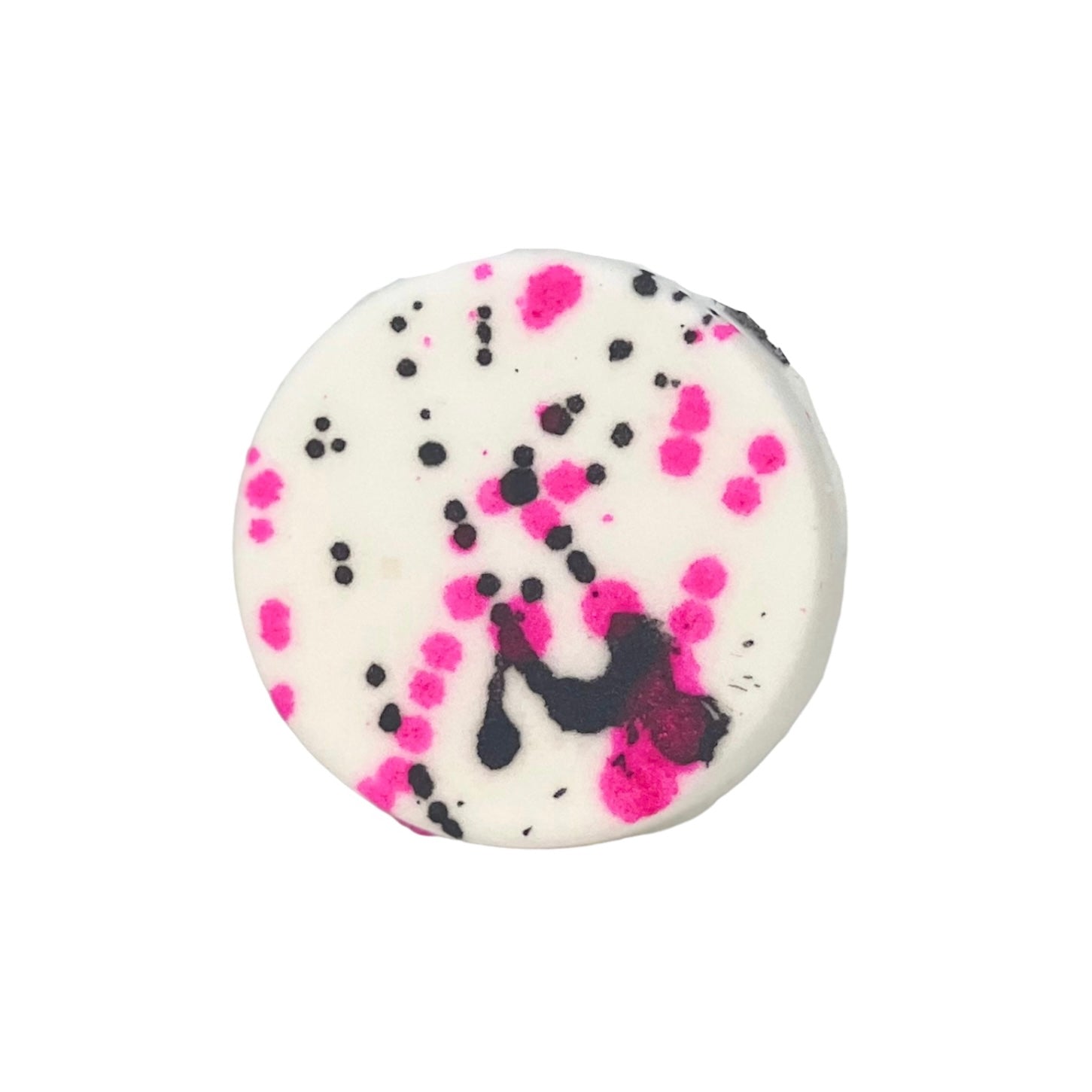 Electric Avenue Bath Bomb in vibrant colors with pink pomegranate scent, featuring hand-splattered mica paint for a fun summer vibe.