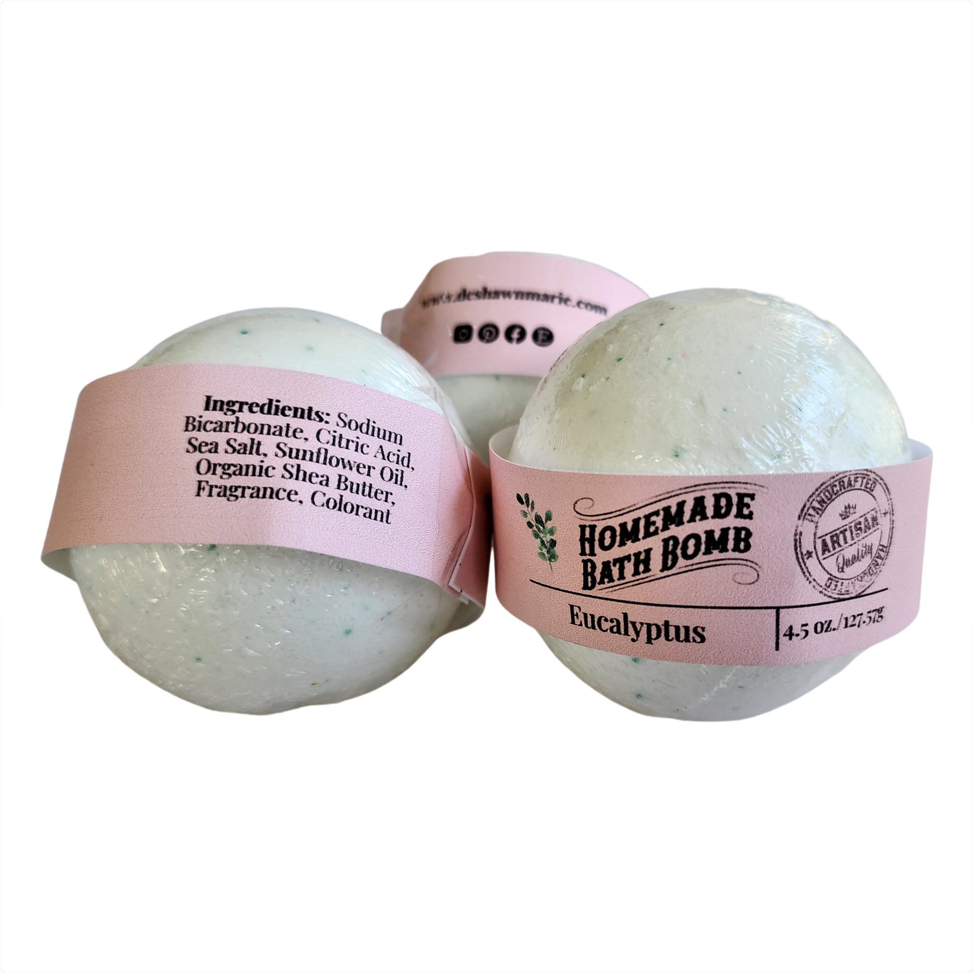 Eucalyptus Bath Bomb in a bath tub, showcasing its fizzy effect and vibrant colors, surrounded by calming spa elements.