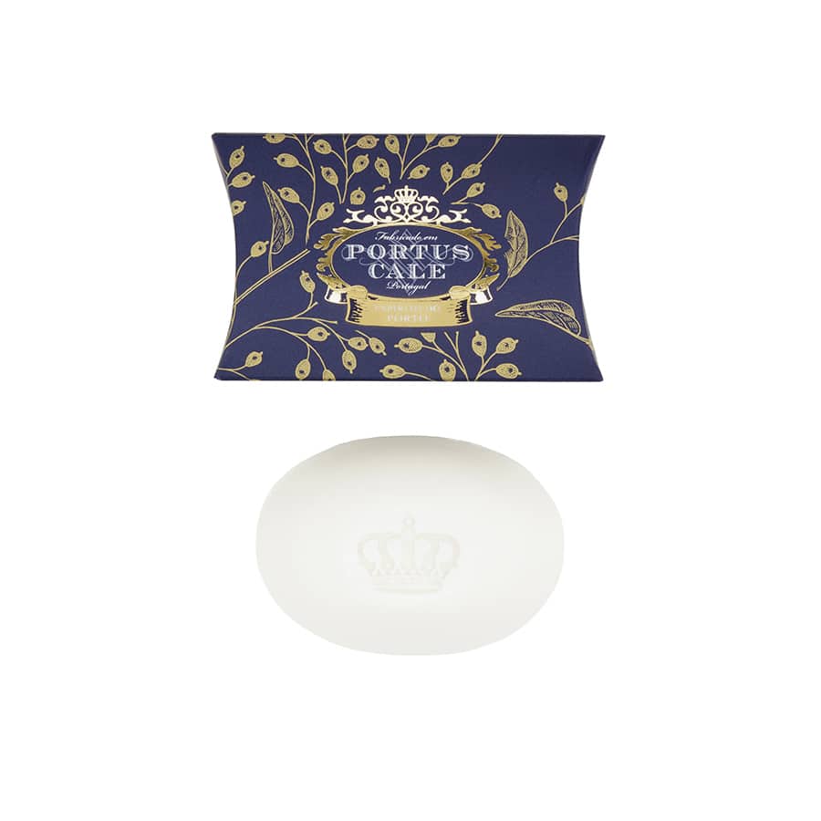 Festive Blue Soap wrapped in a luxurious golden-patterned wrapper, showcasing its royal blue color and elegant design.