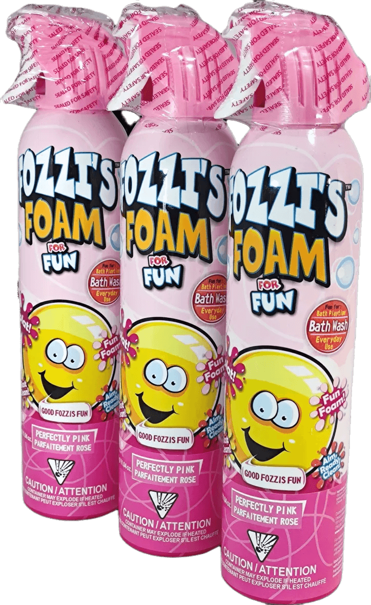 Fozzi's Bath Foam Aerosol for Kids in a colorful canister, designed for fun and gentle cleansing during bath time.