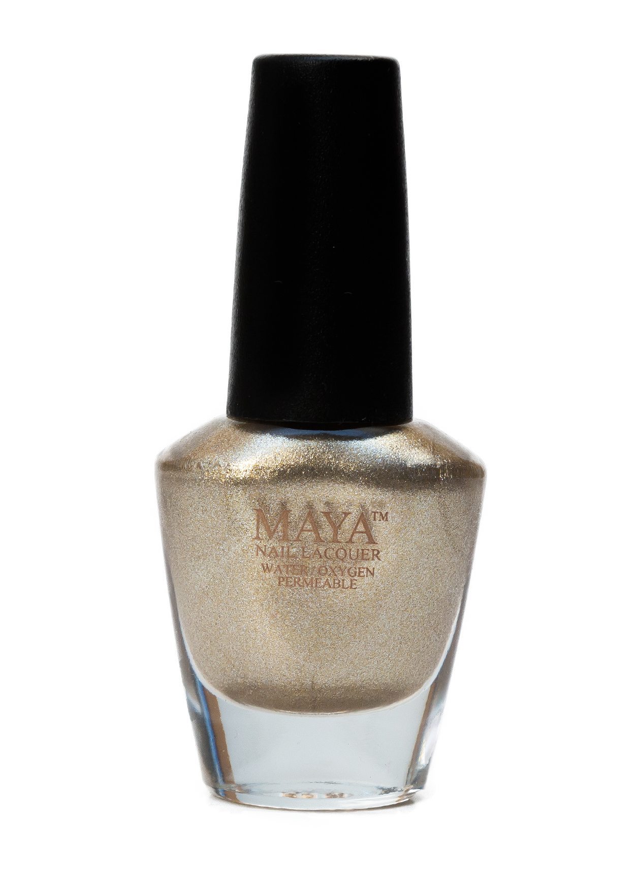 A bottle of Gold Digger Halal nail polish showcasing a rich, shimmery metallic gold color, perfect for stylish and ethical nail care.