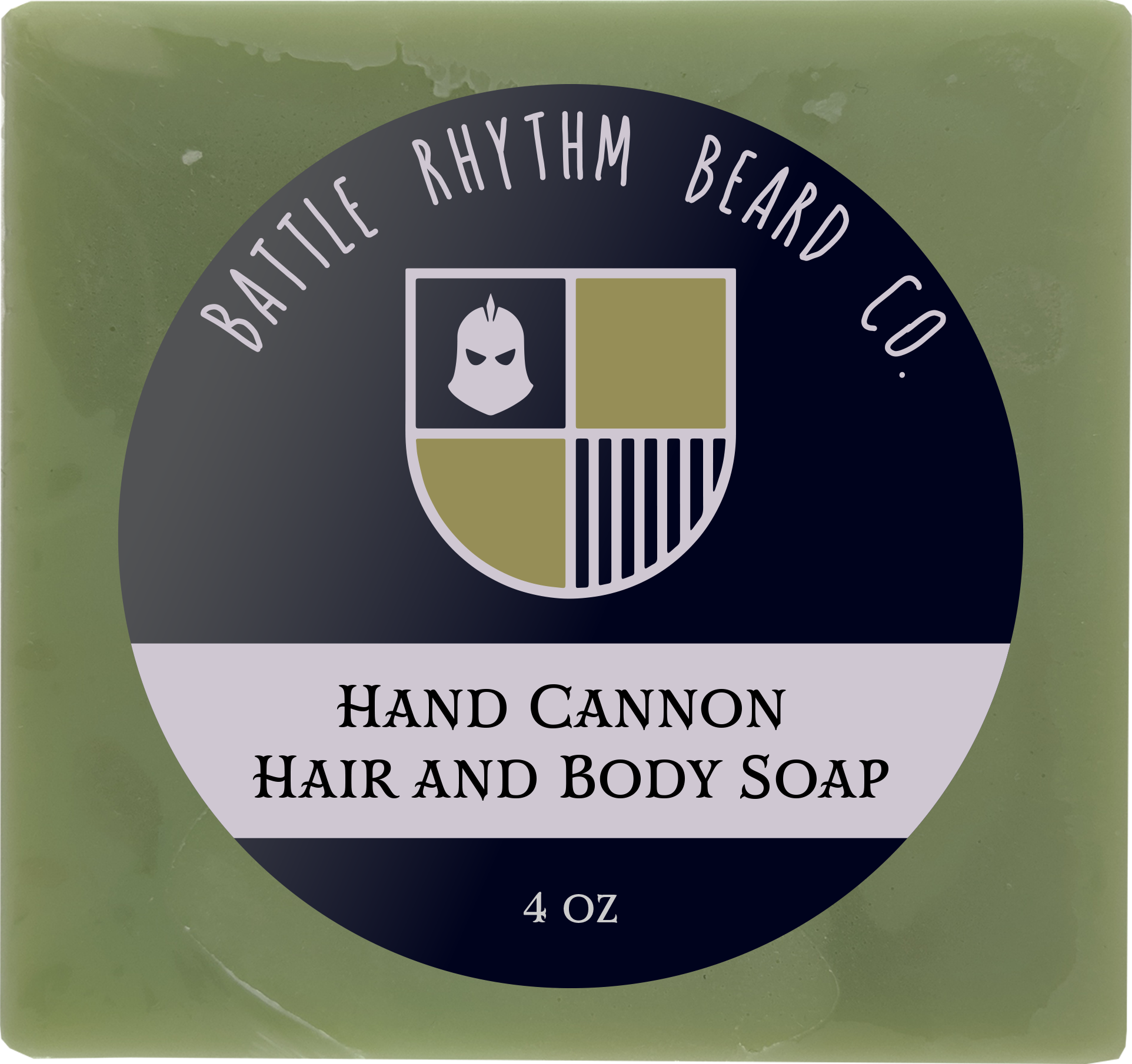 Hand Cannon Hair & Body Soap bar with a rich texture, showcasing its natural ingredients and luxurious appeal.