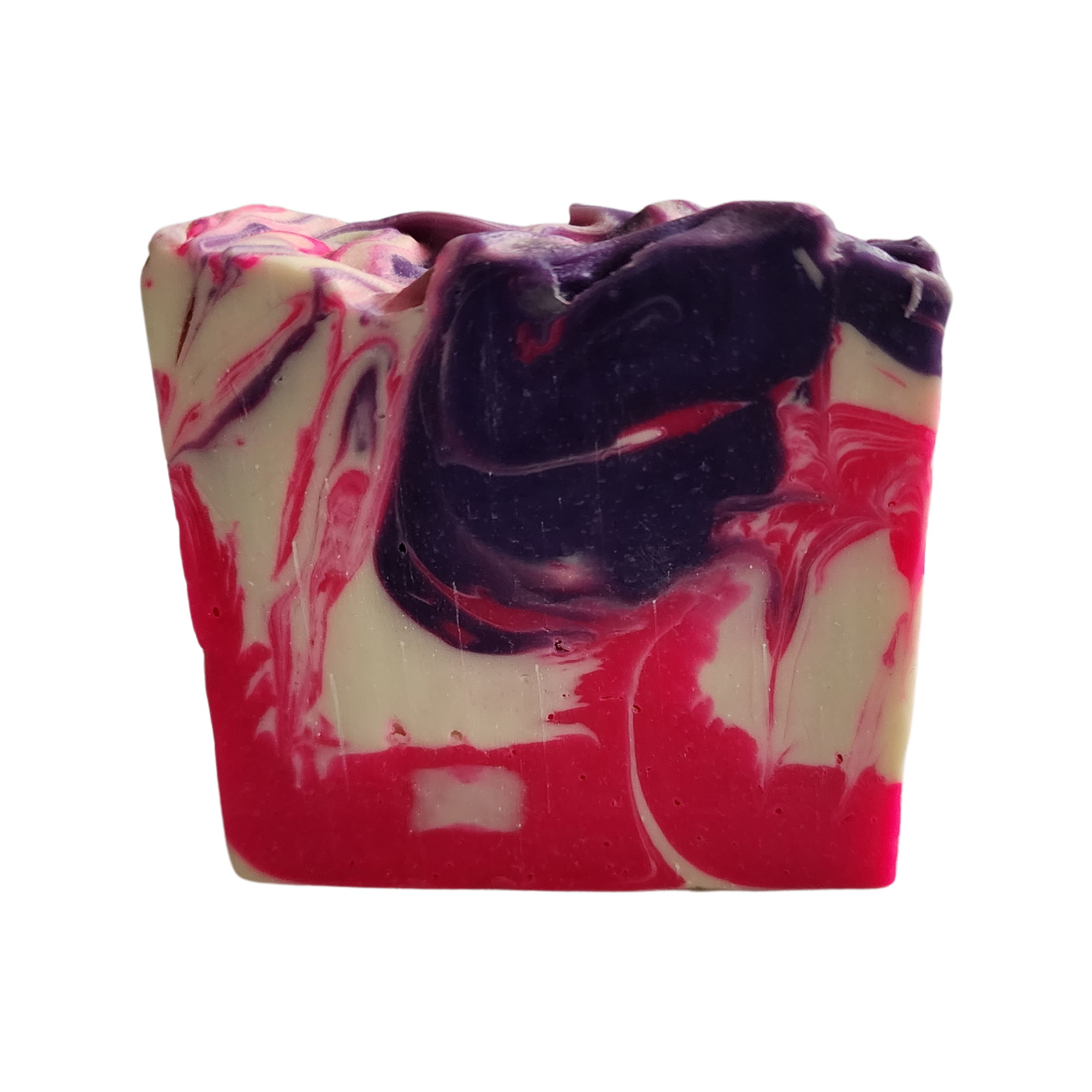 Lavender Crush Soap Bar with purple, hot pink, and white swirls, scented with lavender essential oils.