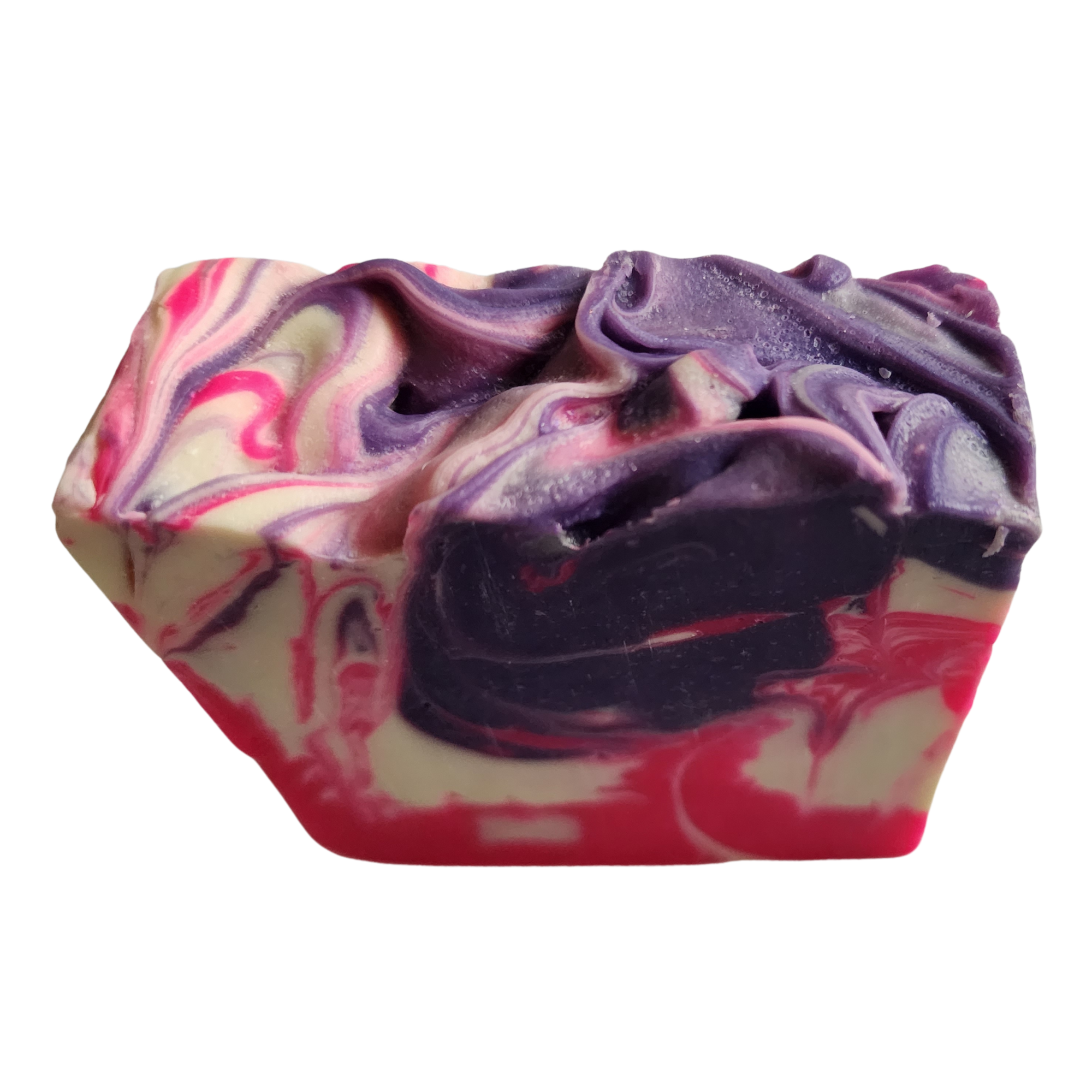 Lavender Crush Soap Bar with purple, hot pink, and white swirls, scented with lavender essential oils.