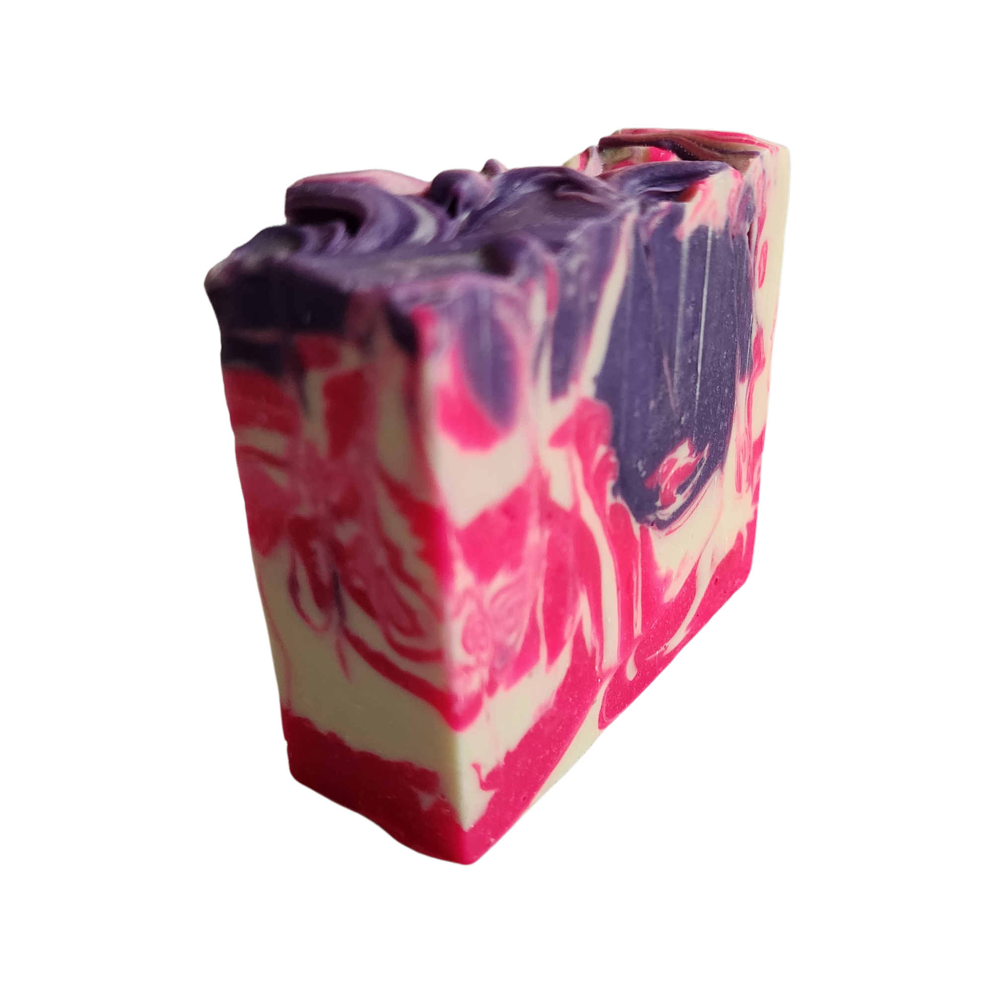 Lavender Crush Soap Bar with purple, hot pink, and white swirls, scented with lavender essential oils.