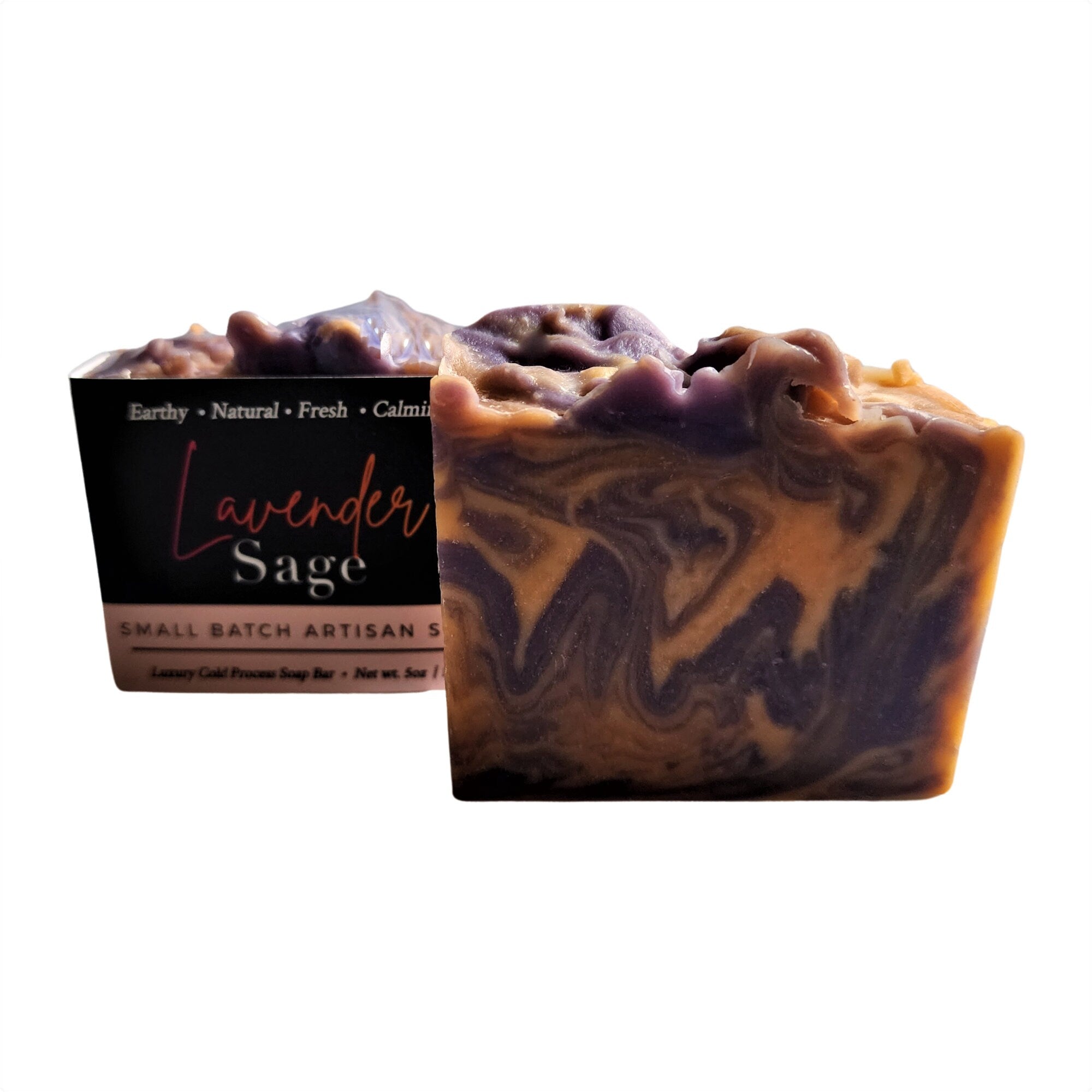 Lavender Sage Soap bar with earthy floral design, showcasing its handmade quality and natural ingredients.