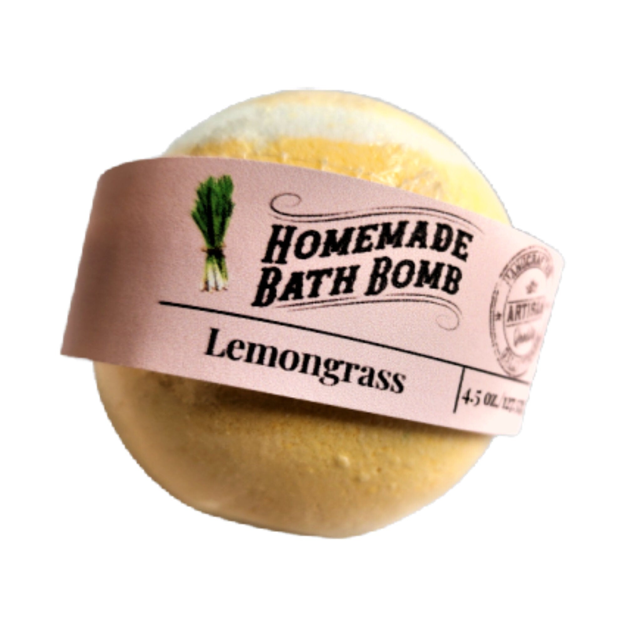 A vibrant yellow Lemongrass Bath Bomb fizzing in a bathtub, surrounded by bubbles and a calming atmosphere.