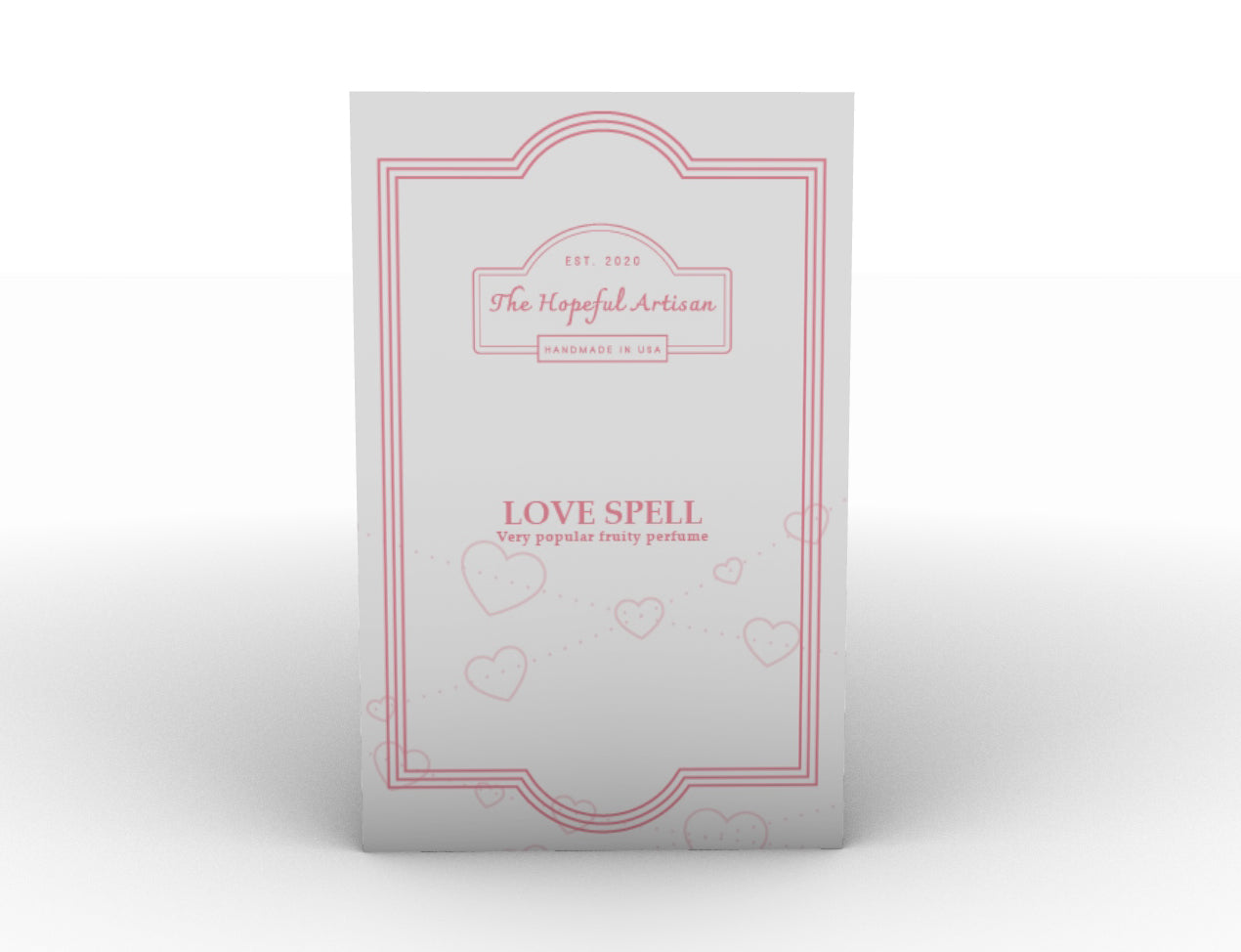 A bottle of Love Spell perfume, featuring a fruity fragrance reminiscent of Victoria's Secret, elegantly designed with a vibrant label.