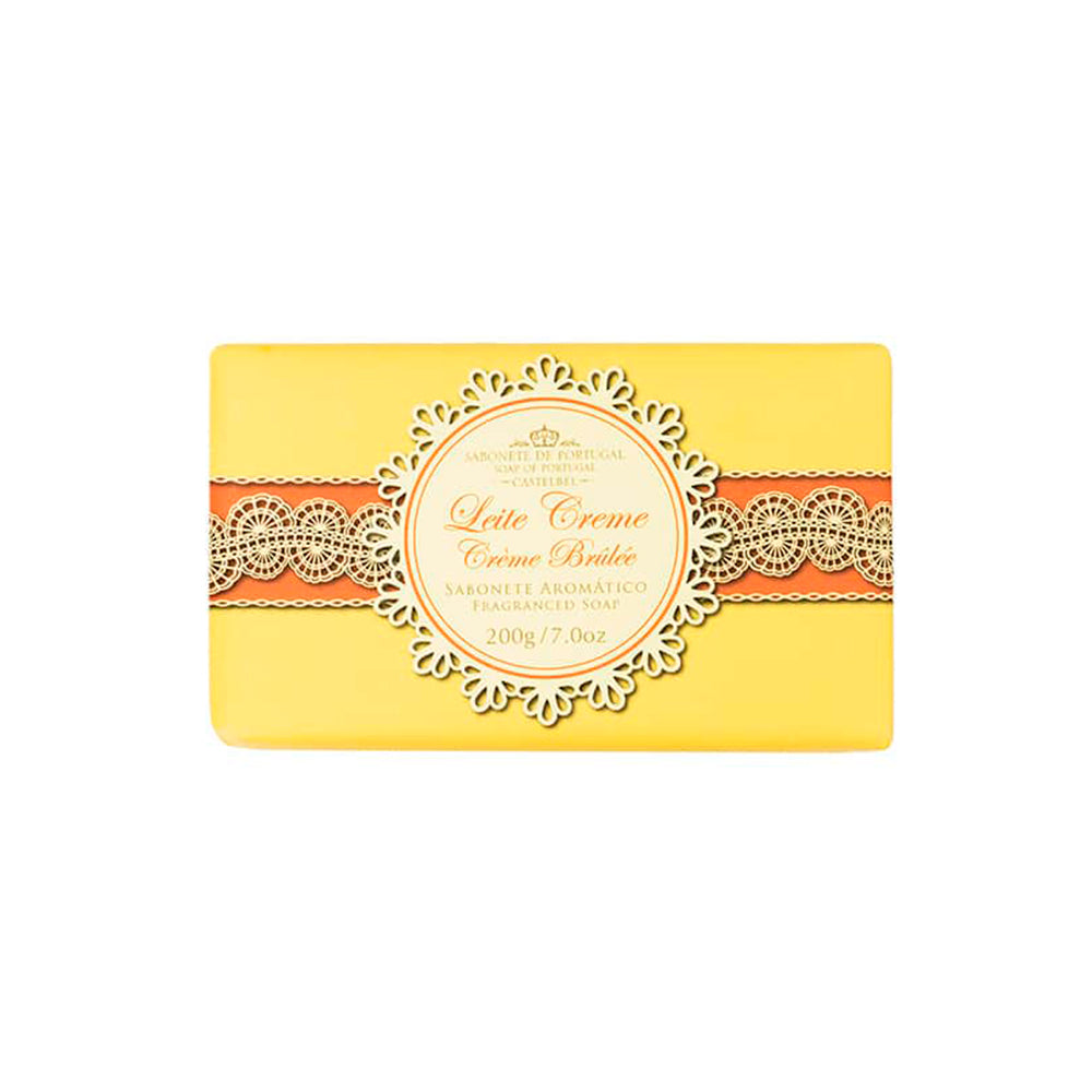 Milk Cream Soap 200g with creamy texture and elegant packaging, showcasing Portuguese cultural elements.