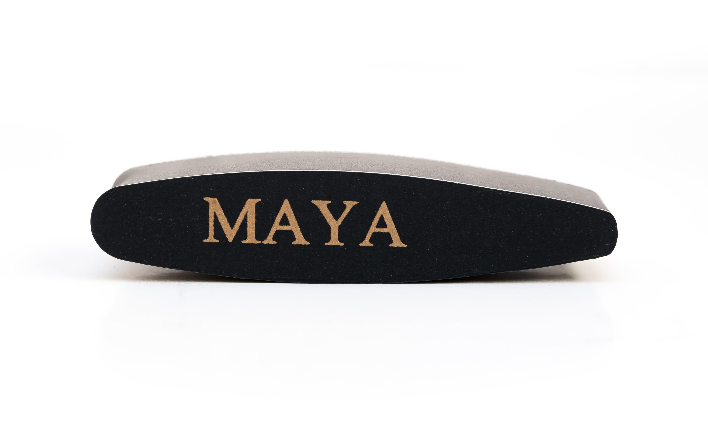 A medium grit oval nail file designed for shaping and repairing nails, featuring a sleek design and ergonomic grip.