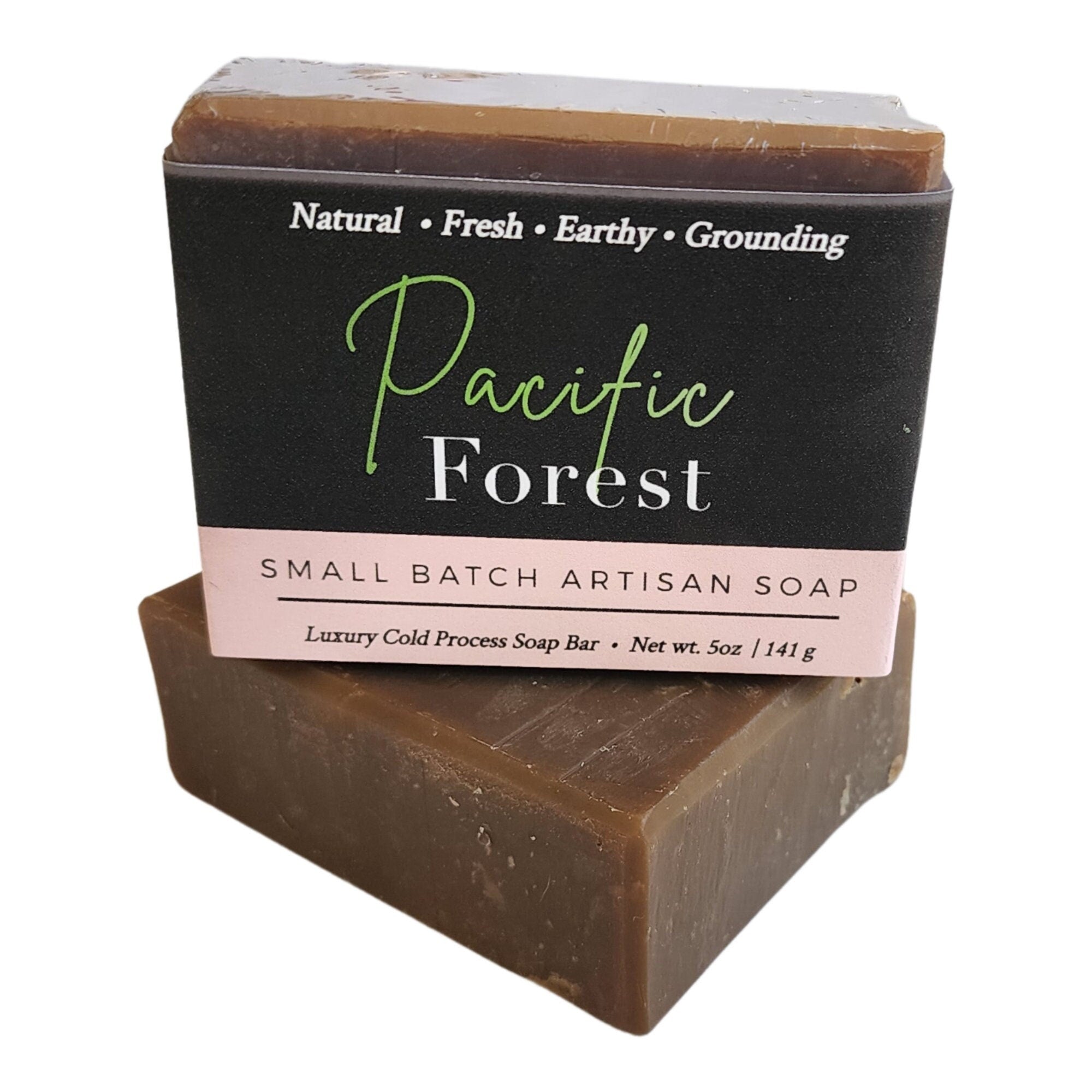 Pacific Forest Soap bar with natural forest-inspired design, showcasing its vegan and cruelty-free attributes.