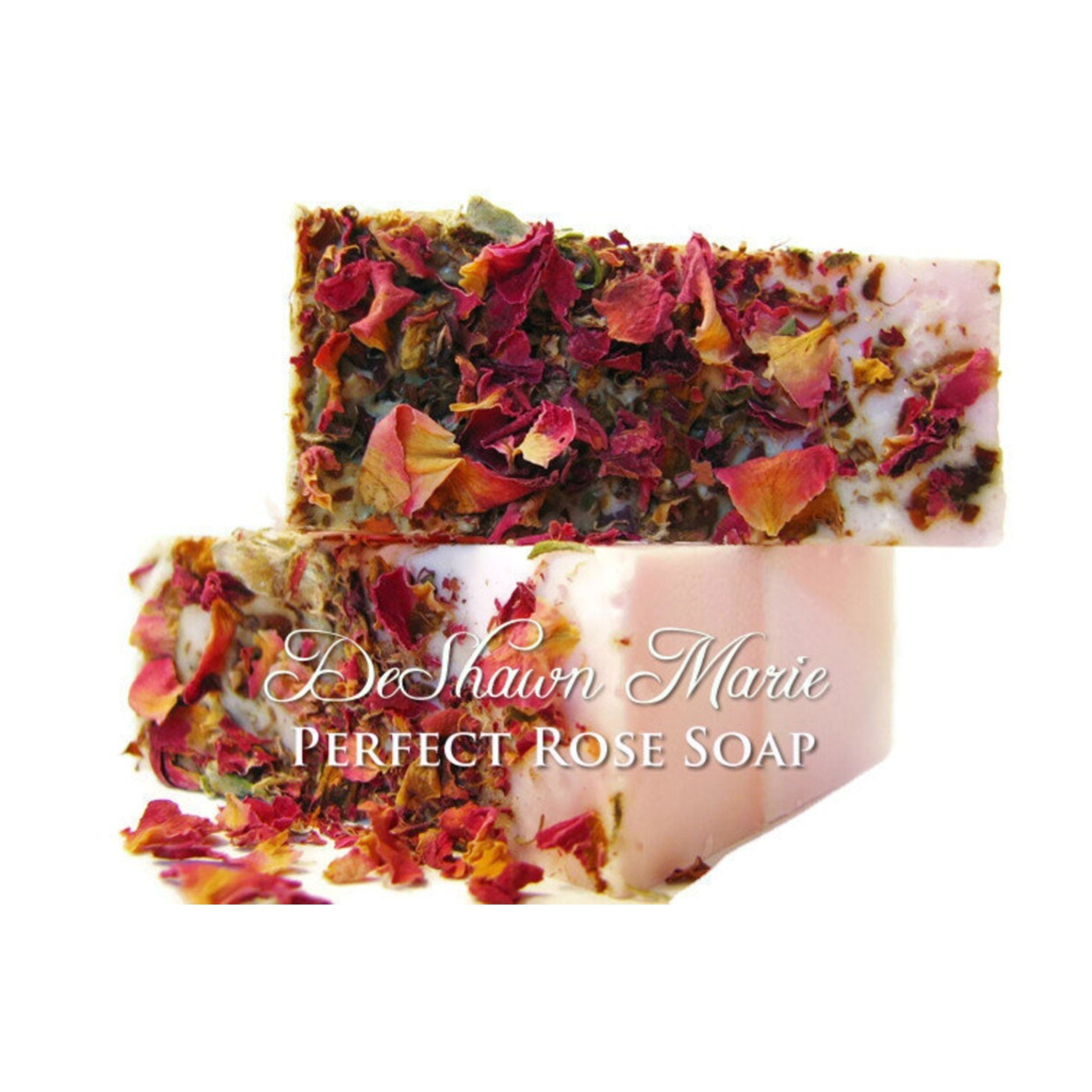 Perfect Rose Soap bar with a creamy texture and romantic rose scent, beautifully wrapped and labeled.