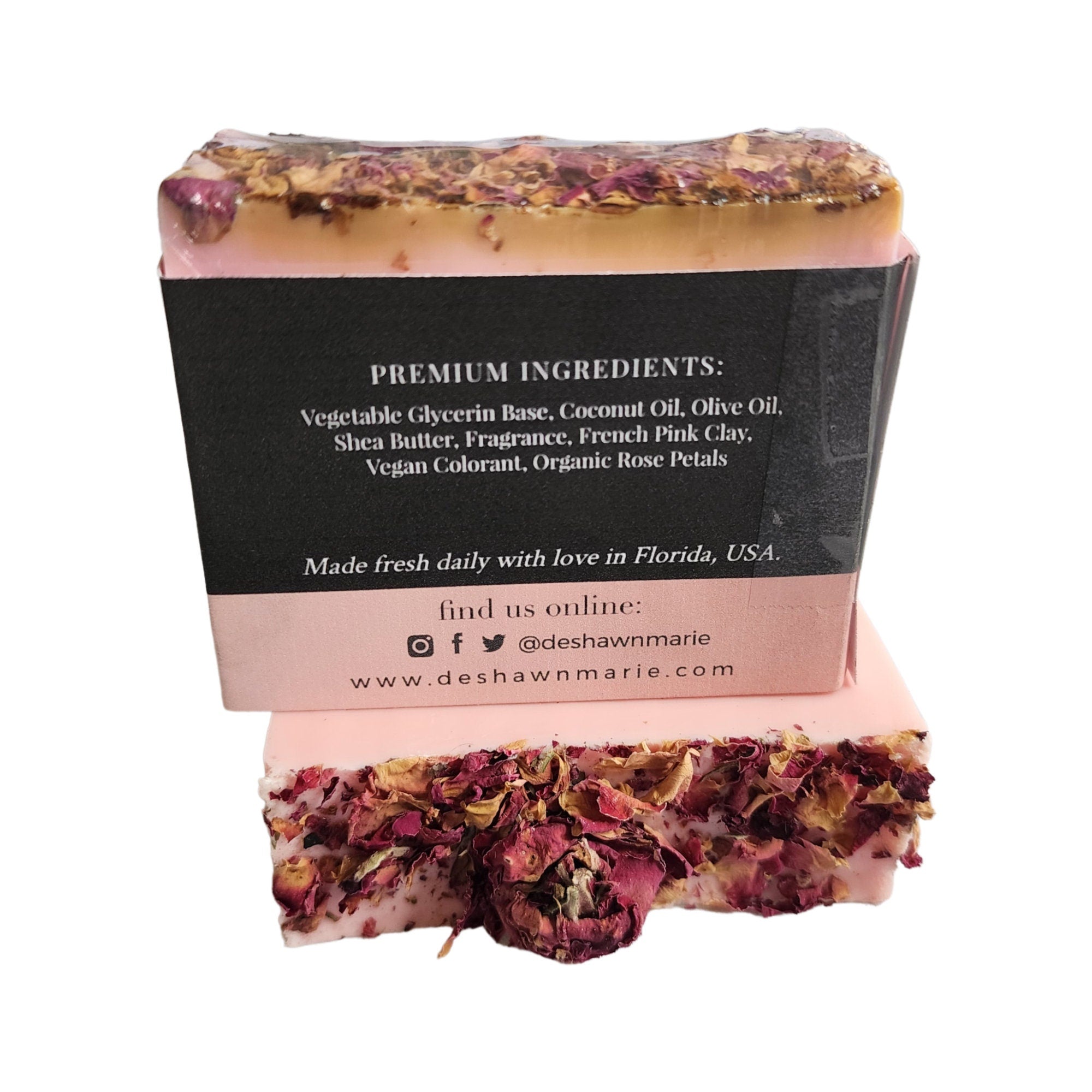 Perfect Rose Soap bar with a creamy texture and romantic rose scent, beautifully wrapped and labeled.