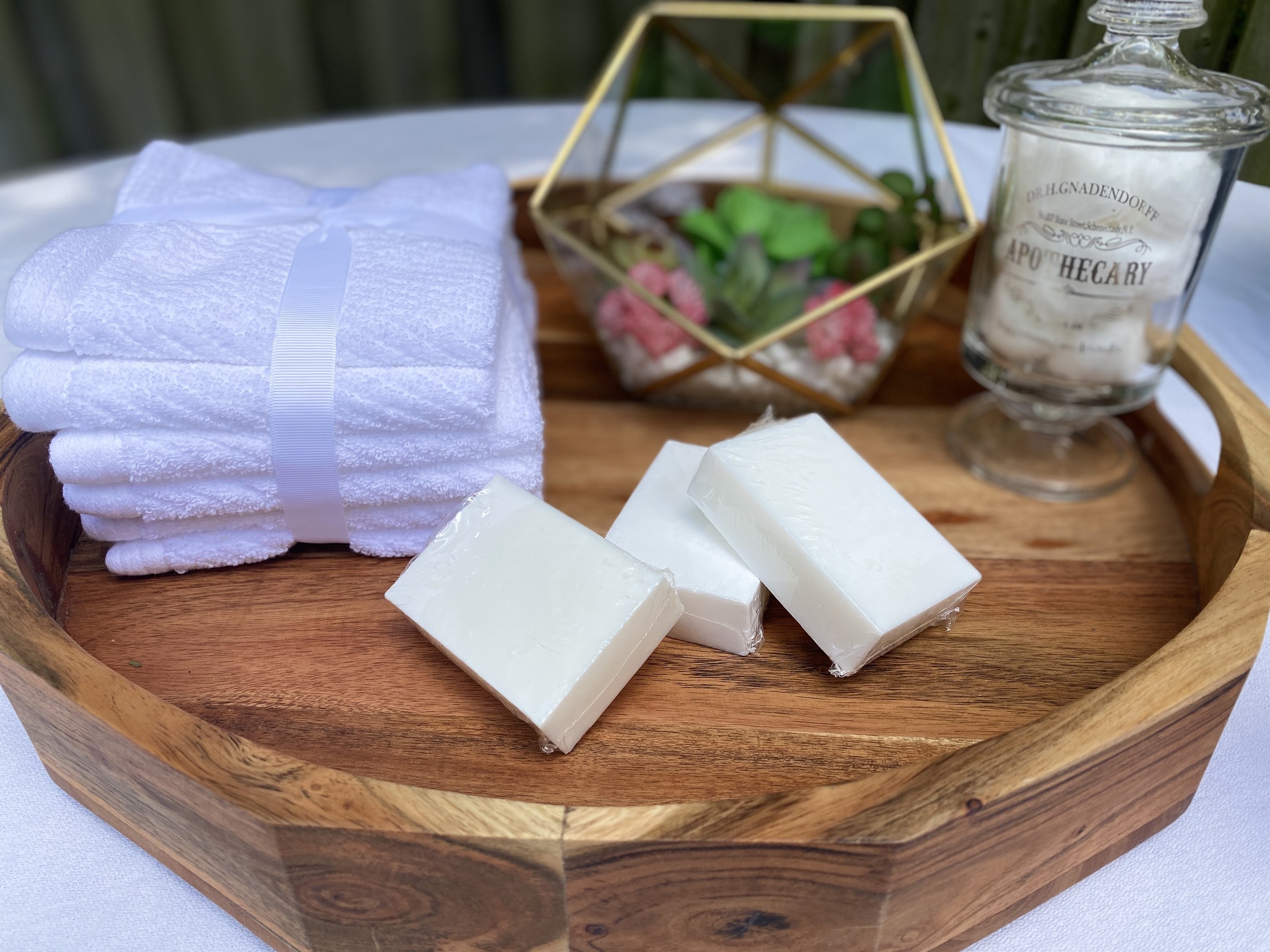 Plant Based Laundry & Dish Soap Bars made from 100% coconut oil, displayed on a wooden surface with a soap dish.