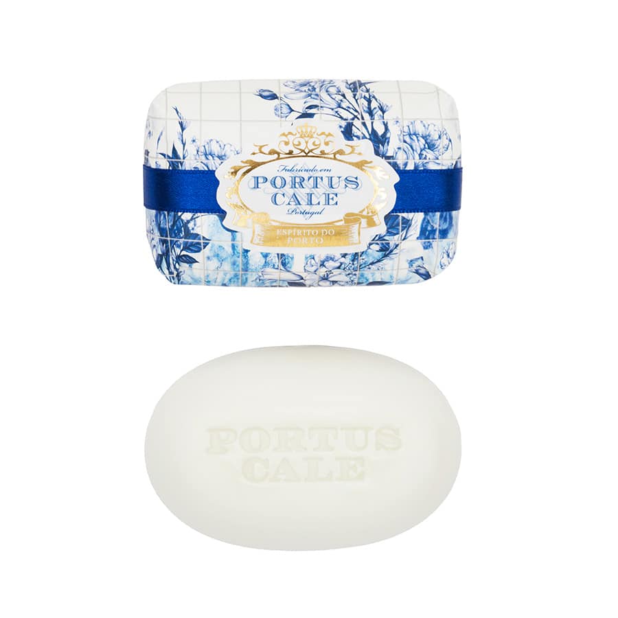 Portus Cale Gold&Blue Soap 150g wrapped in artistic Portuguese tile design, showcasing its luxurious fragrance and vegetable-based formula.